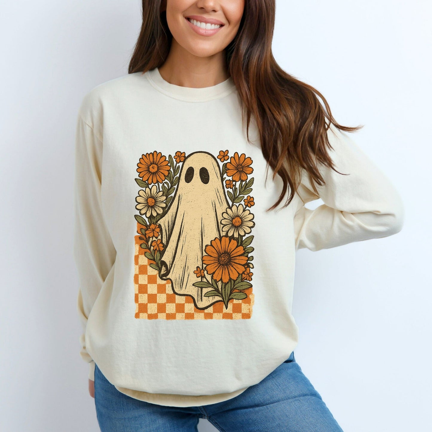Checkered Ghost Floral Vintage - Garment Dyed Long Sleeve