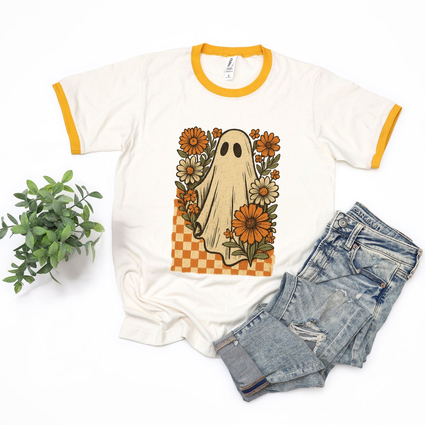 Checkered Ghost Floral Vintage - Ringer Tee