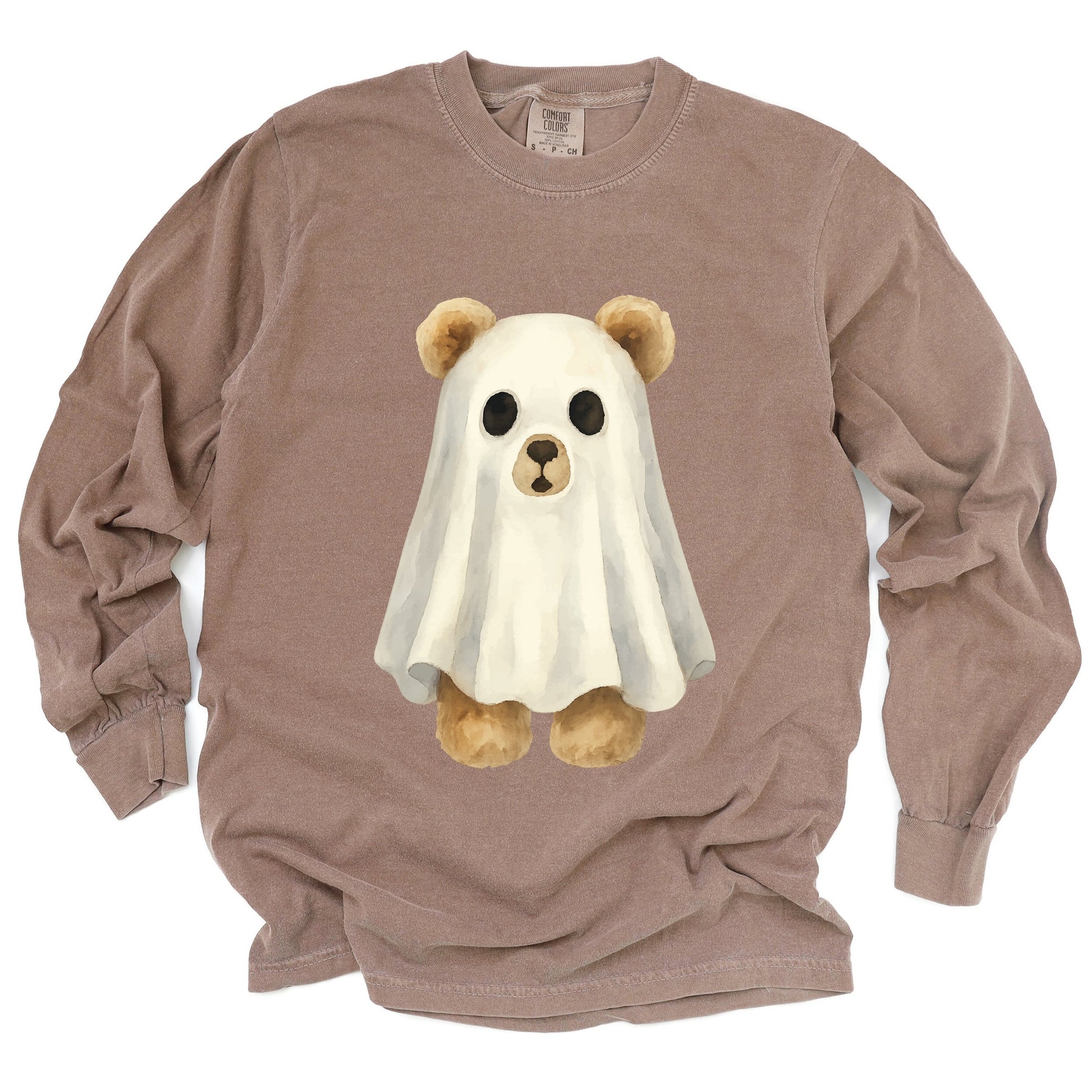 Watercolor Ghost Bear - Womens Garment Dyed Long Sleeve