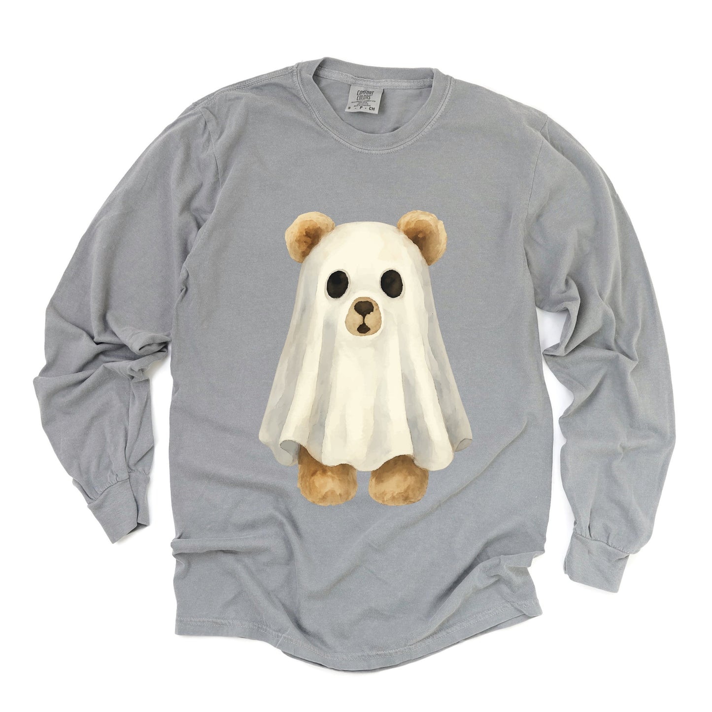 Watercolor Ghost Bear - Womens Garment Dyed Long Sleeve