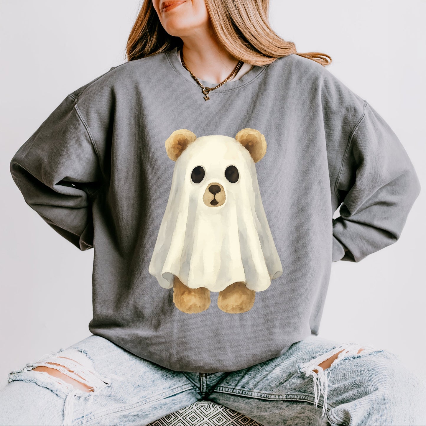 Watercolor Ghost Bear - Womens Lightweight Garment Dyed Sweatshirt