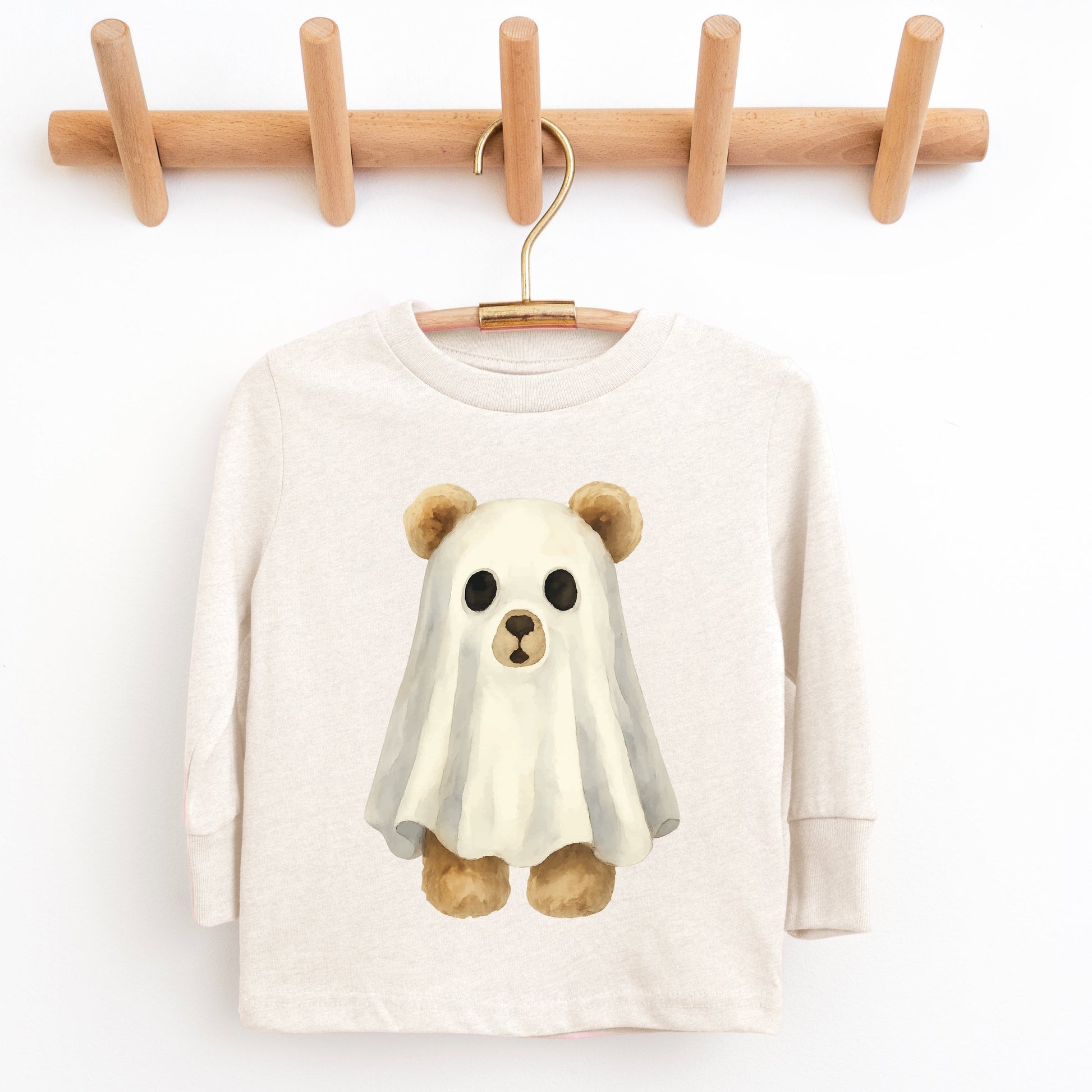 Watercolor Ghost Bear - Kids Youth Long Sleeve Tee and Kids Toddler Long Sleeve Tee