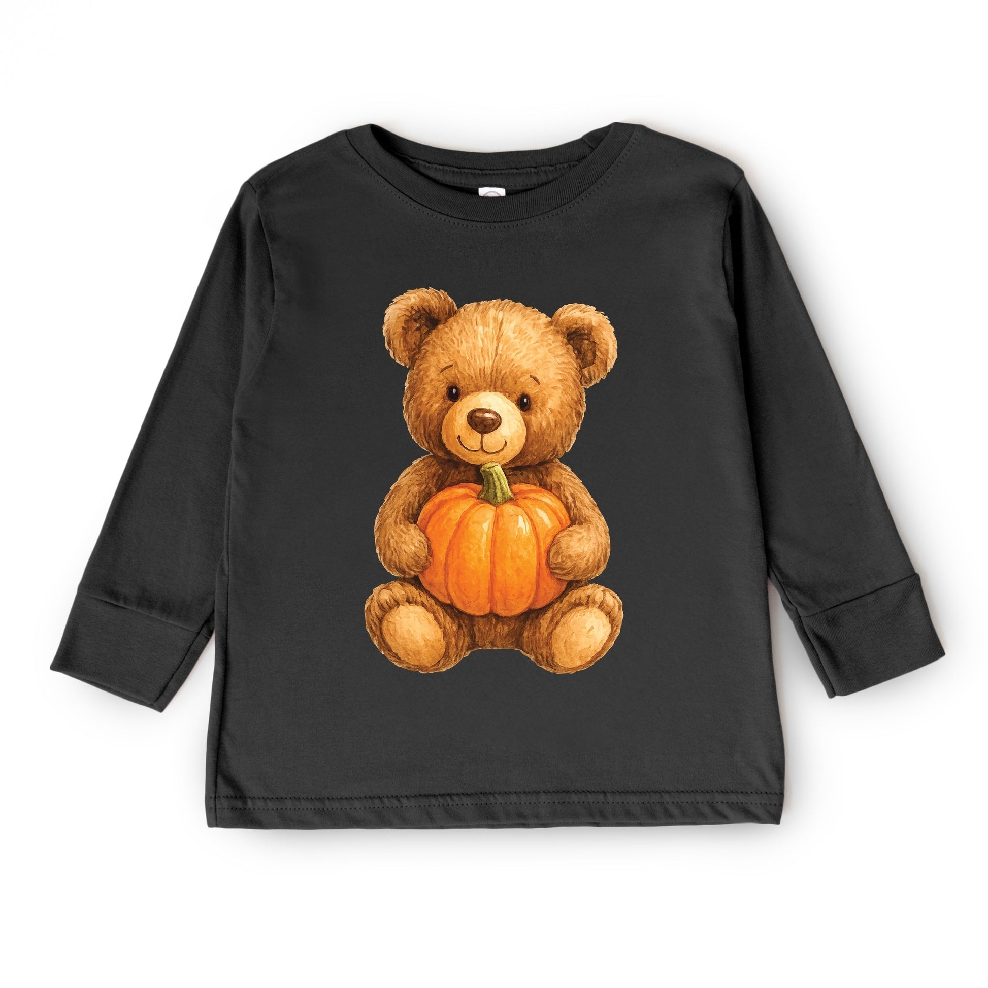 Watercolor Pumpkin Bear - Kids Toddler Long Sleeve Tee and Kids Youth Long Sleeve Tee
