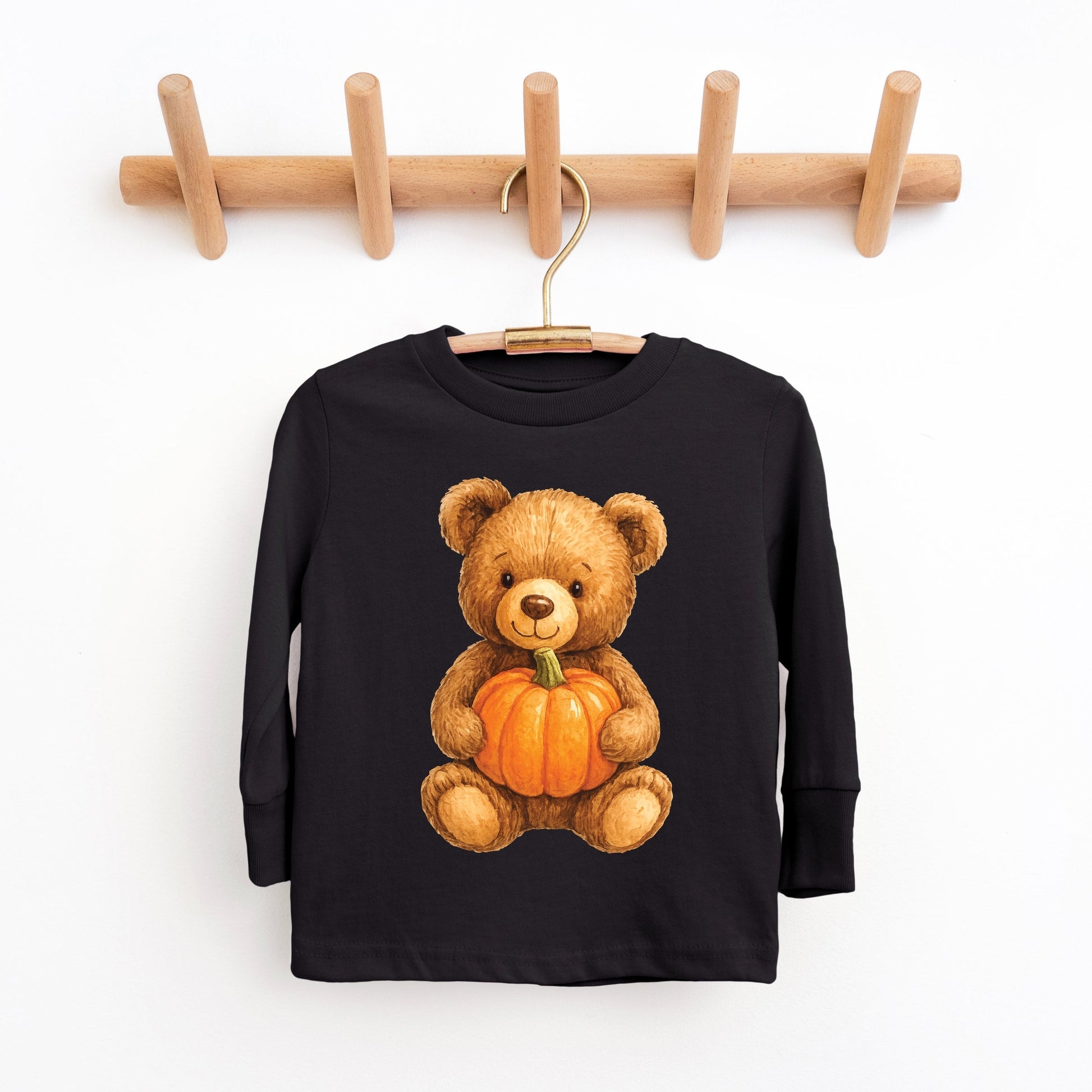 Watercolor Pumpkin Bear - Kids Toddler Long Sleeve Tee and Kids Youth Long Sleeve Tee
