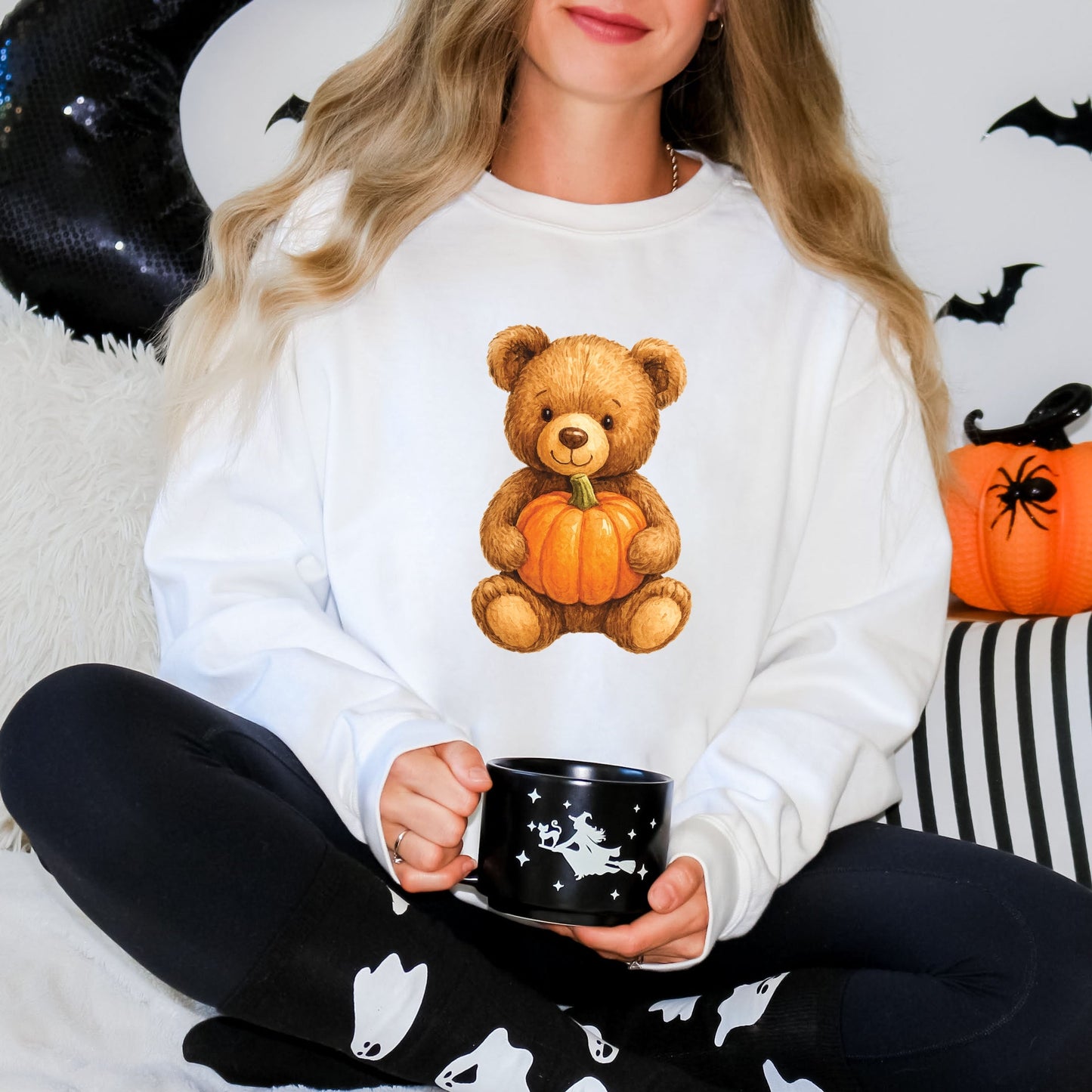 Watercolor Pumpkin Bear -  Womens Sweatshirt