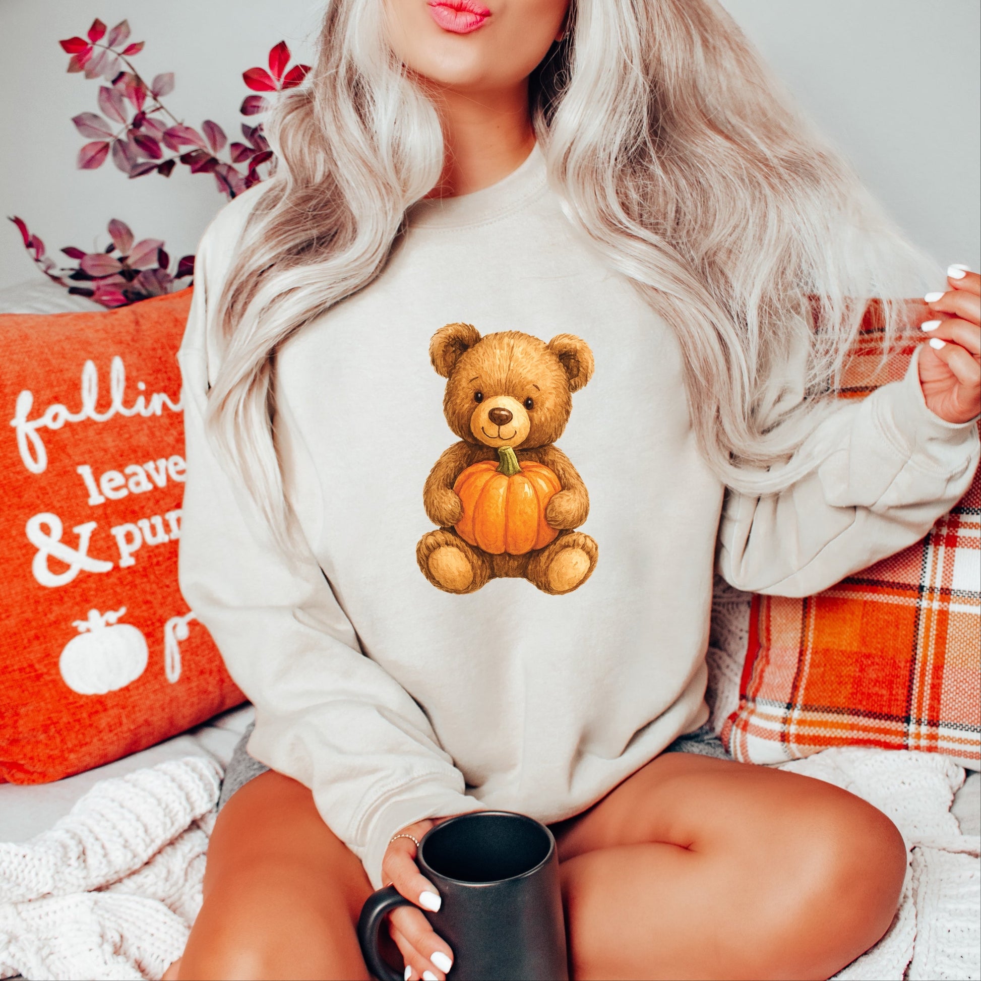 Watercolor Pumpkin Bear -  Womens Sweatshirt