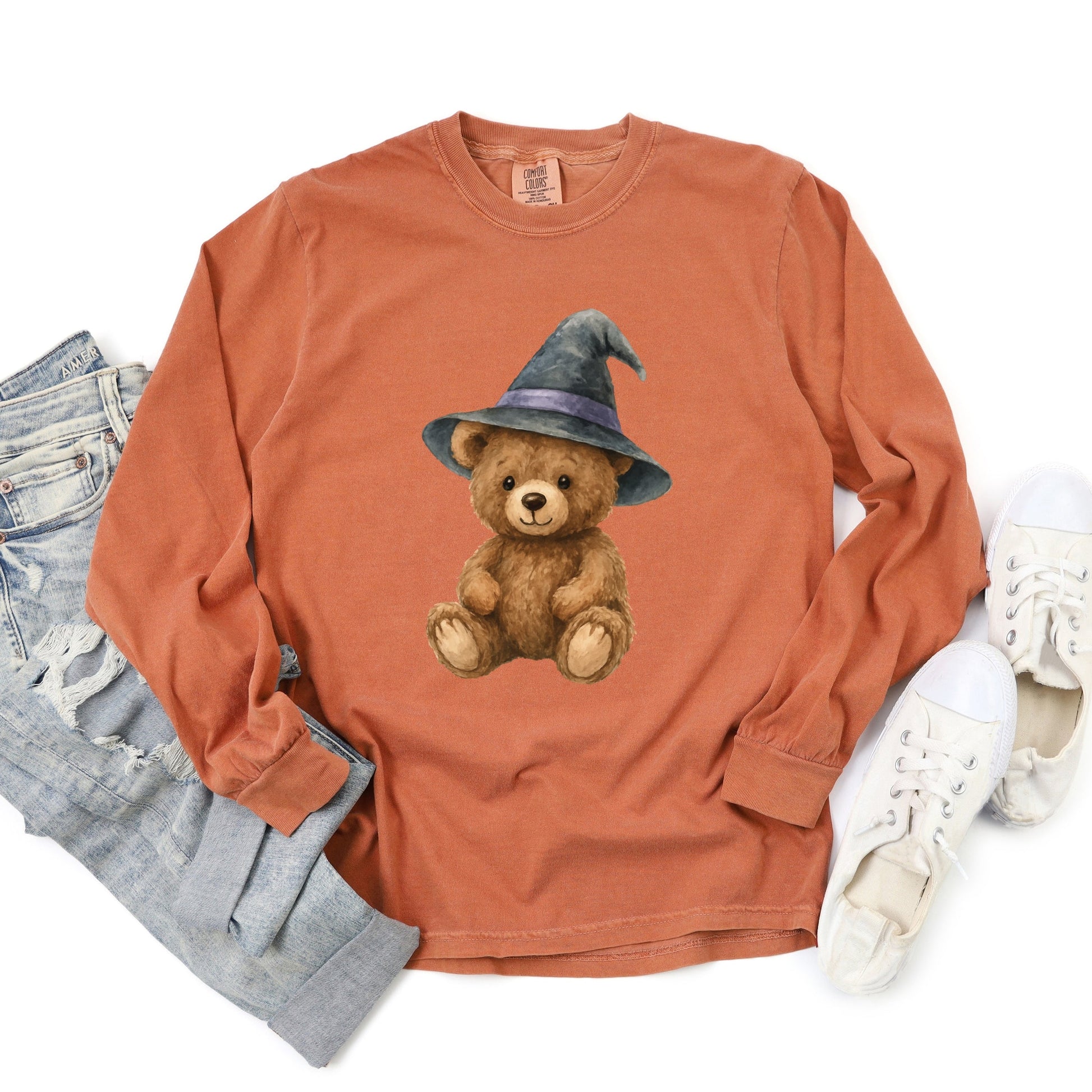 Watercolor Witchy Bear - Womens Garment Dyed Long Sleeve