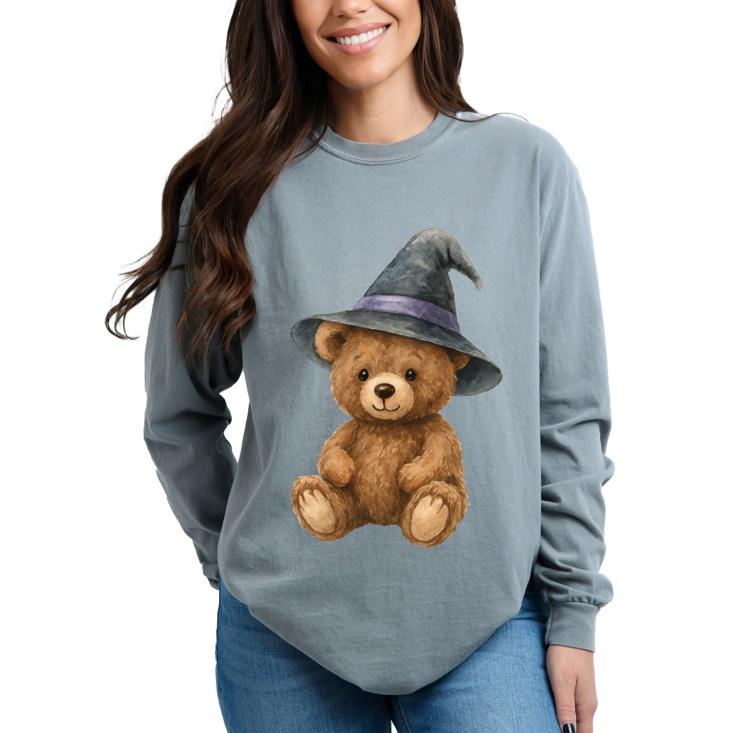 Watercolor Witchy Bear - Womens Garment Dyed Long Sleeve