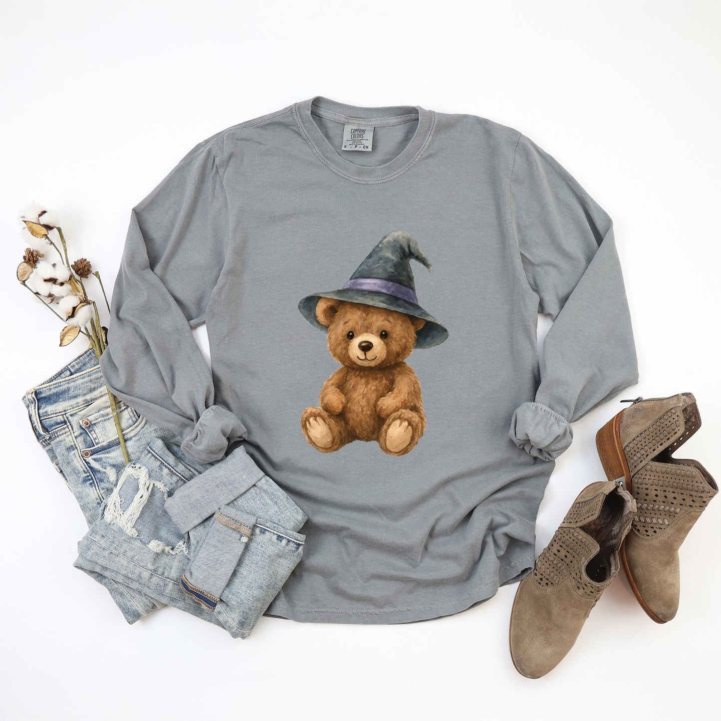Watercolor Witchy Bear - Womens Garment Dyed Long Sleeve