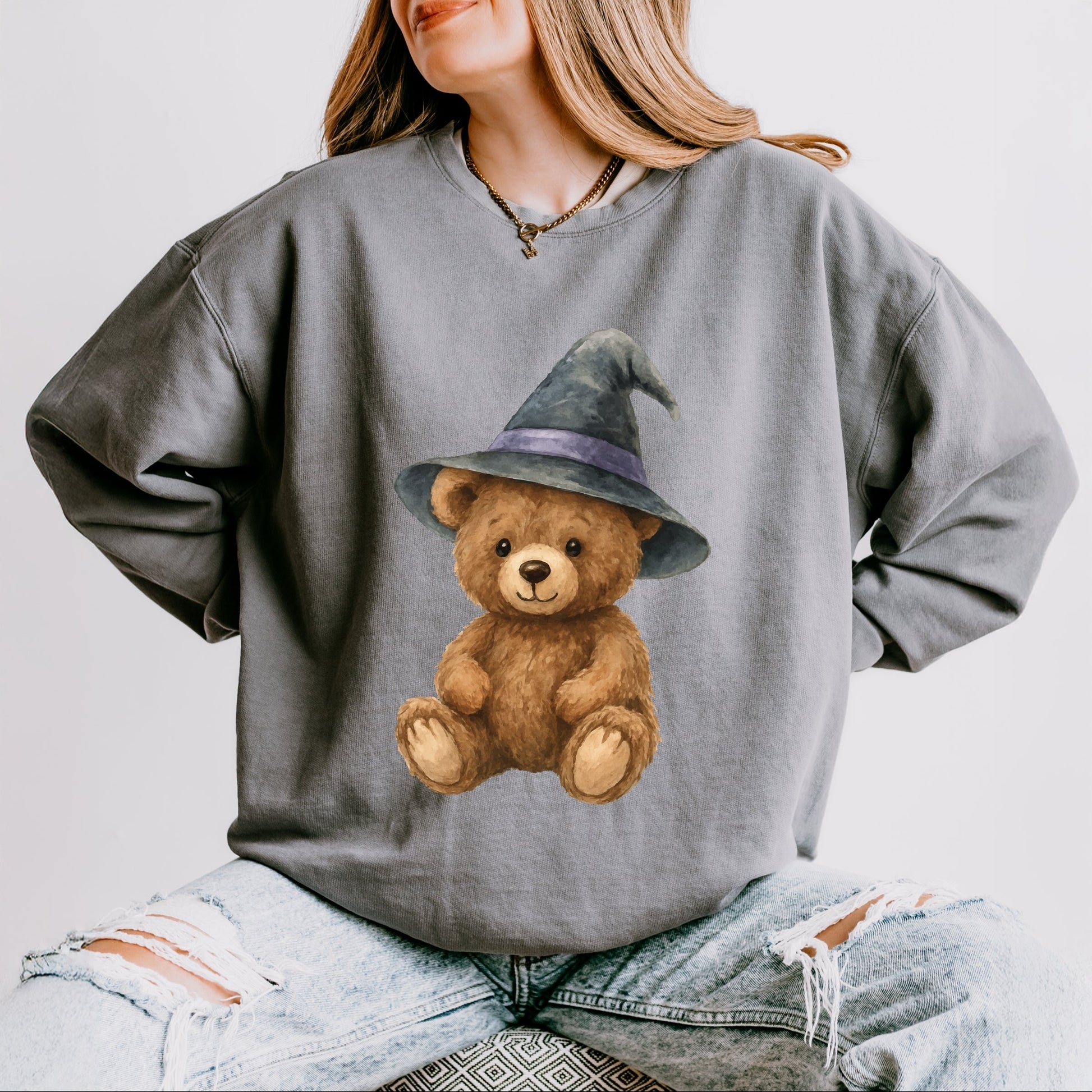 Watercolor Witchy Bear - Womens Lightweight Garment Dyed Sweatshirt