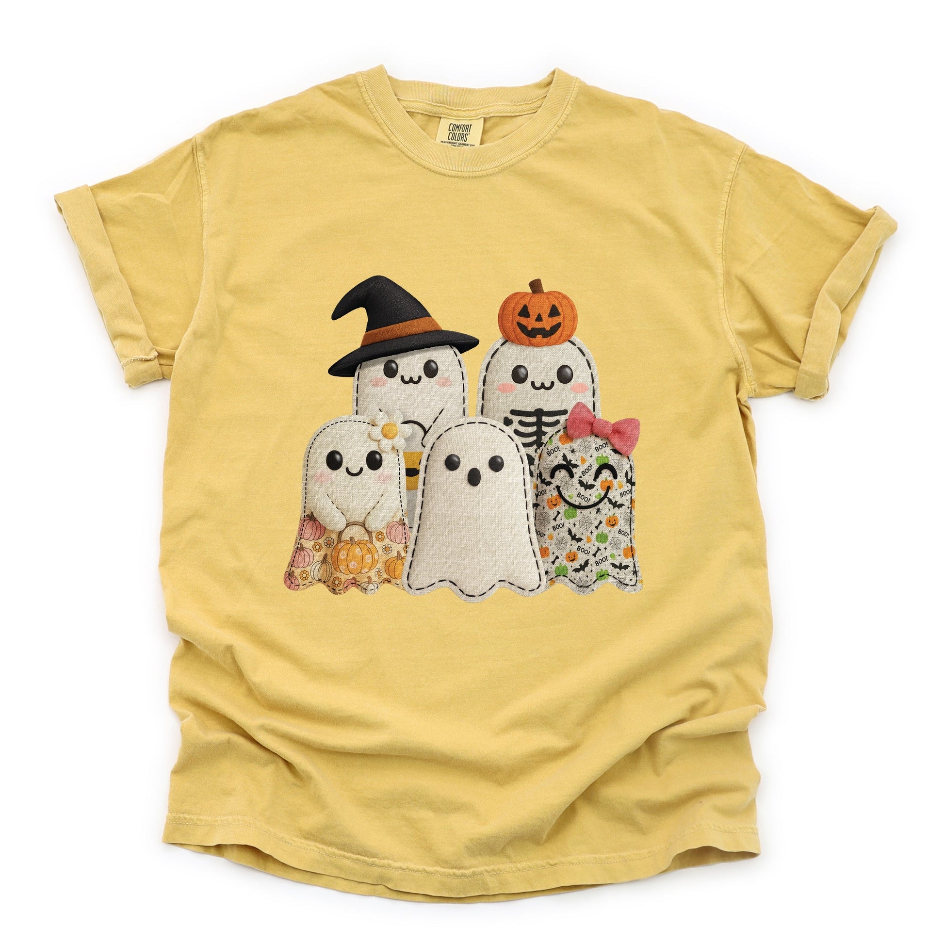 Ghost Family Patchwork Print - Womens Garment Dyed Tee