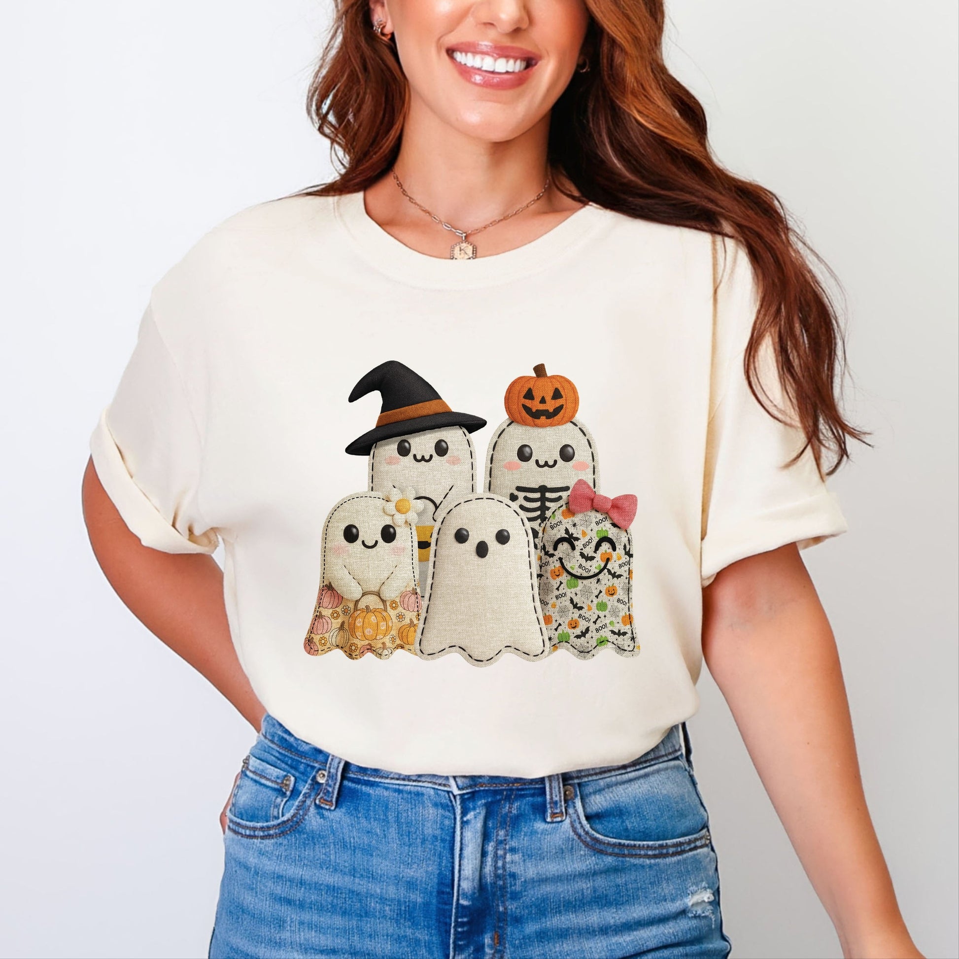 Ghost Family Patchwork Print - Womens Garment Dyed Tee