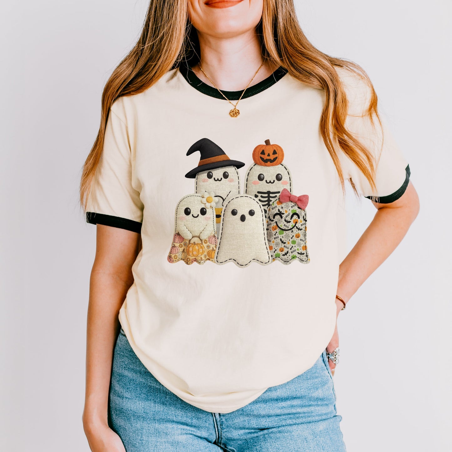 Ghost Family Patchwork Print - Women's Ringer Tee