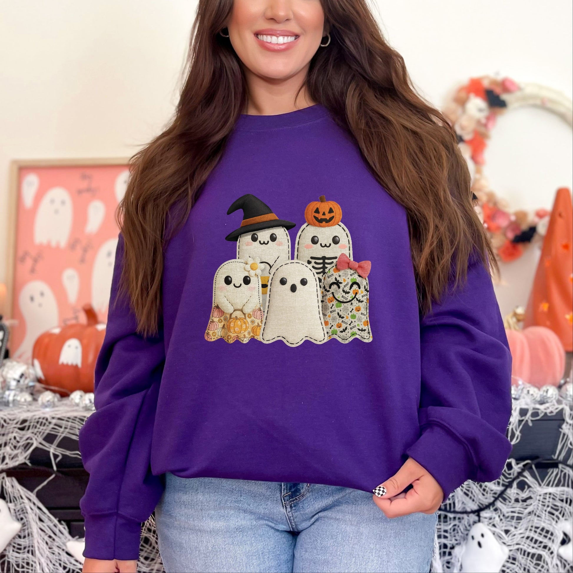 Ghost Family Patchwork Print -  Womens Sweatshirt