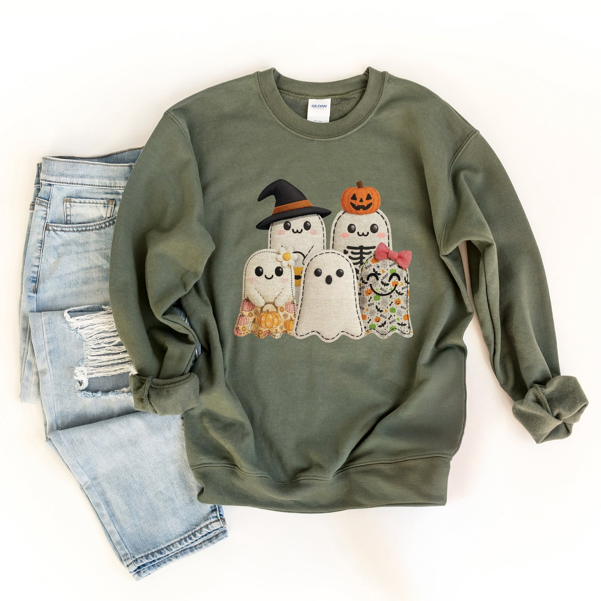 Ghost Family Patchwork Print -  Womens Sweatshirt