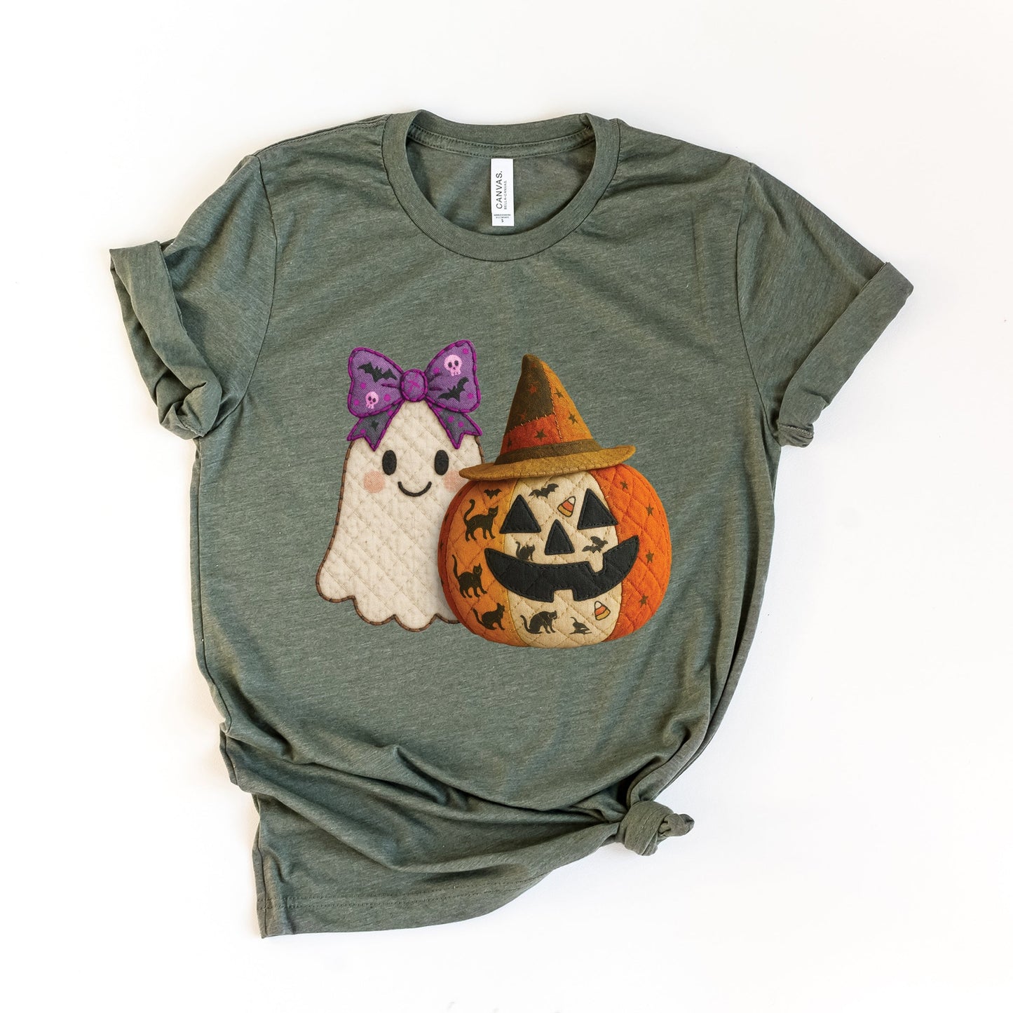 Ghost and Pumpkin Patchwork Print - Women's Short Sleeve Tee