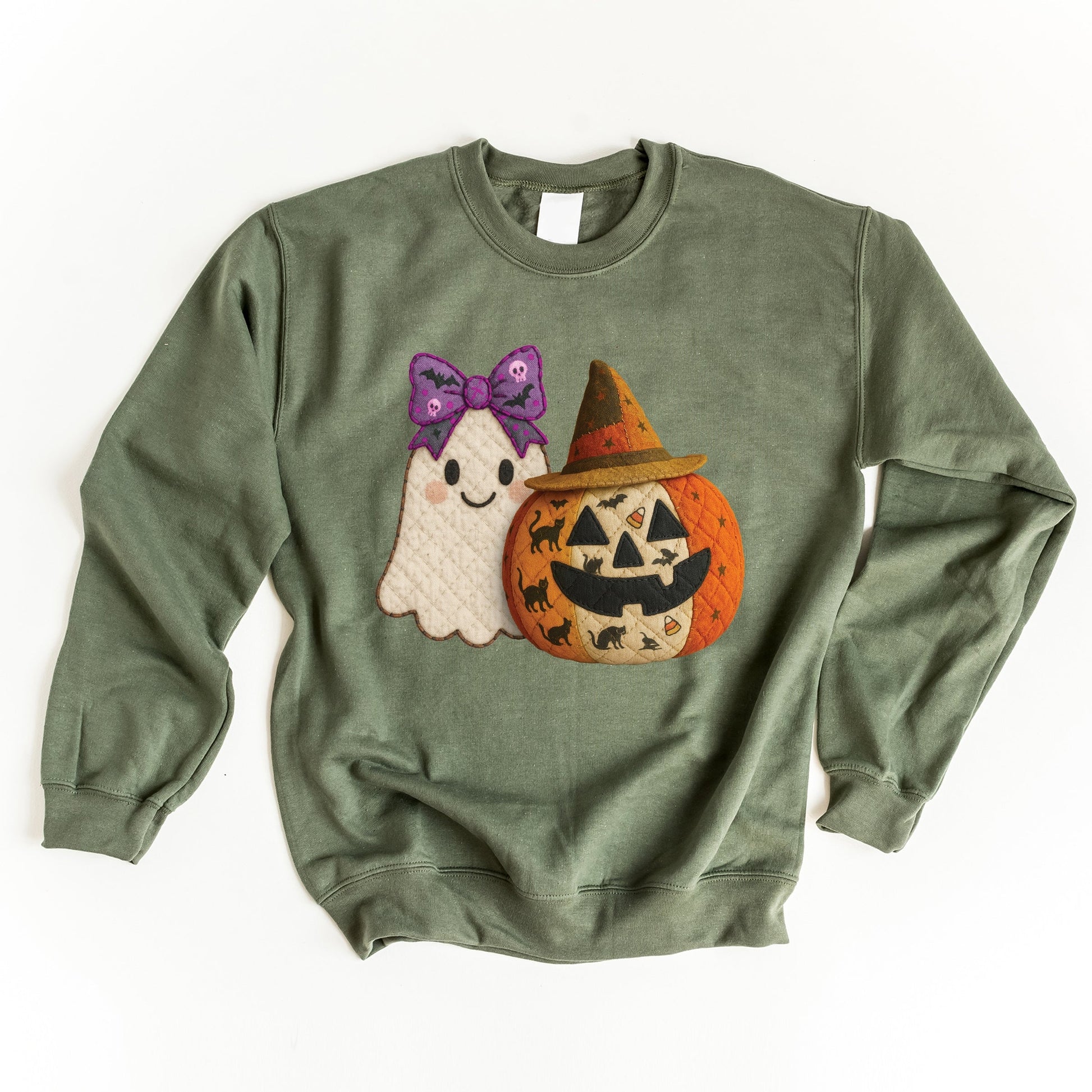 Ghost and Pumpkin Patchwork Print -  Womens Sweatshirt