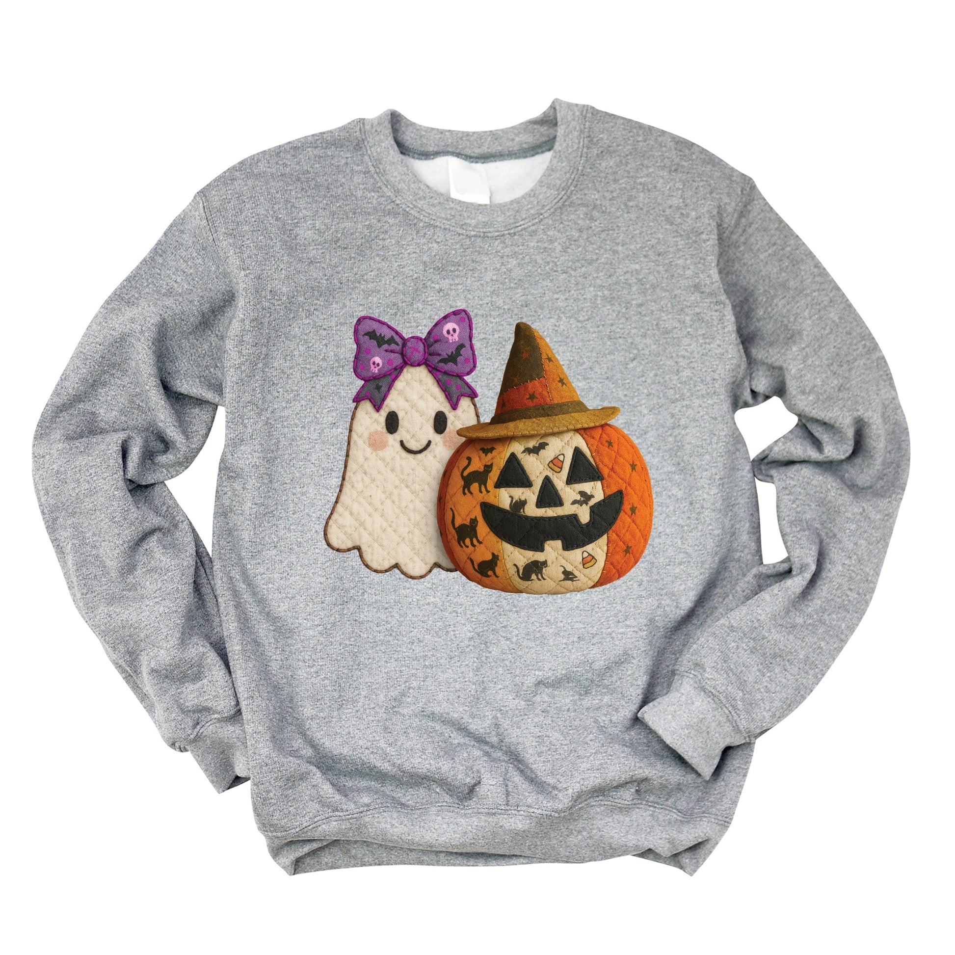 Ghost and Pumpkin Patchwork Print -  Womens Sweatshirt