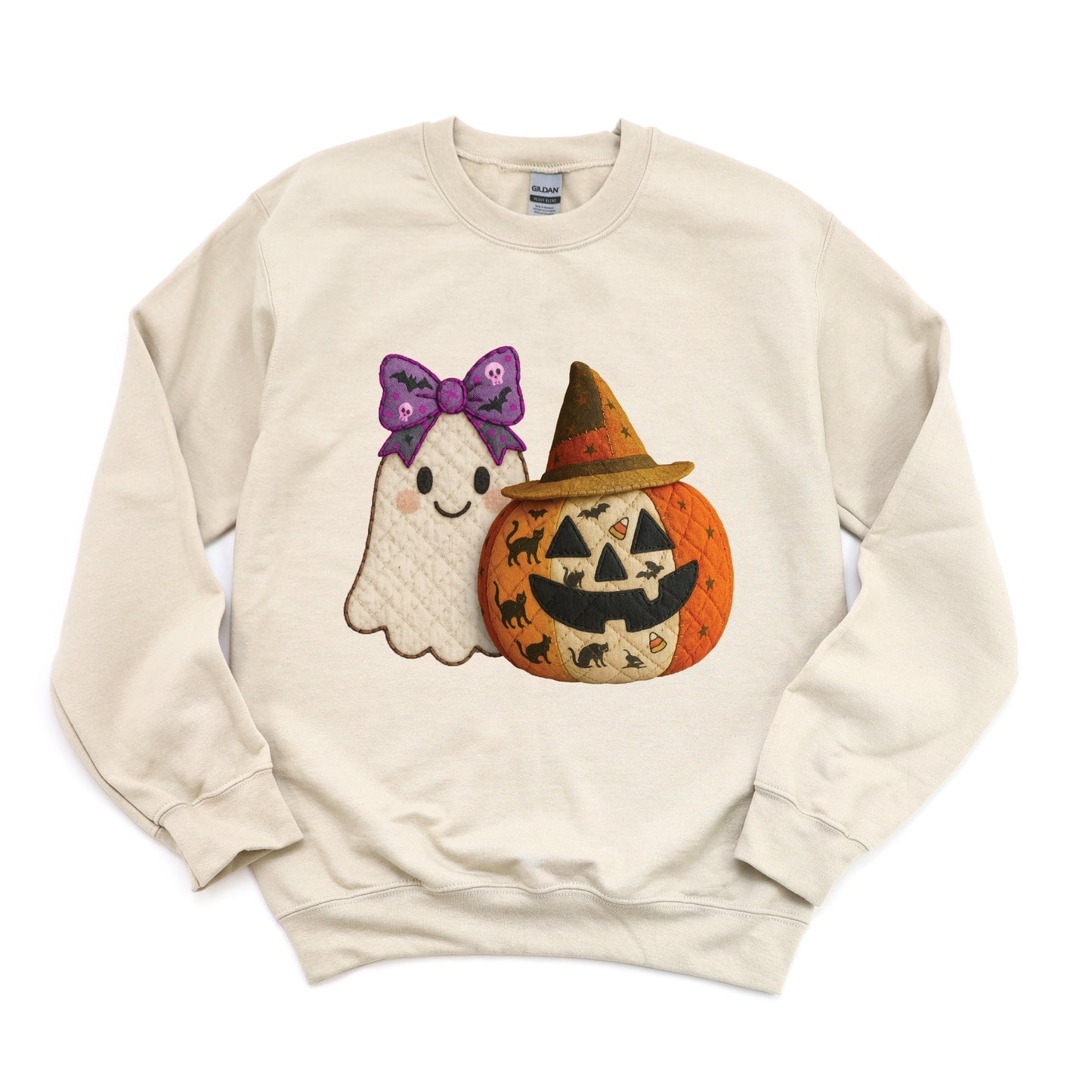 Ghost and Pumpkin Patchwork Print -  Women's Sweatshirt