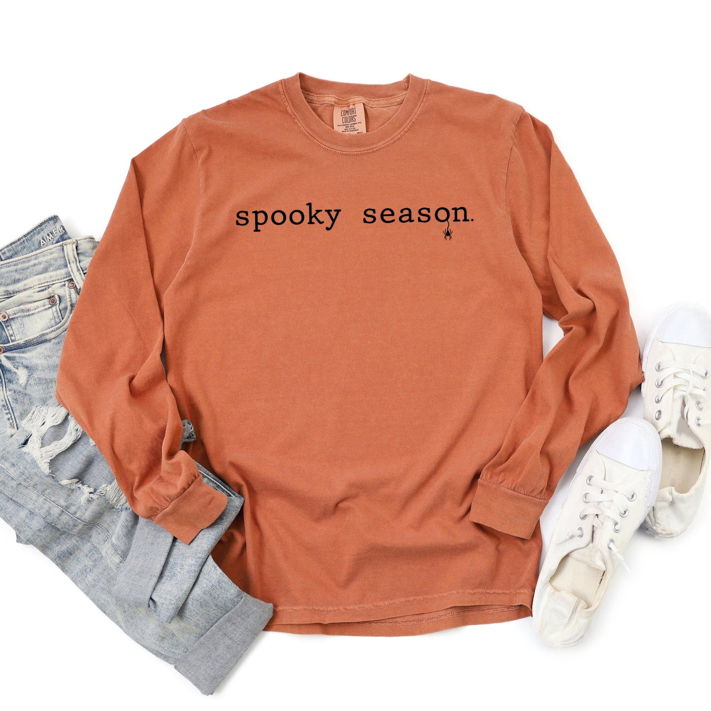 Spooky Season Typewriter - Women's Garment Dyed Long Sleeve Graphic T-Shirt