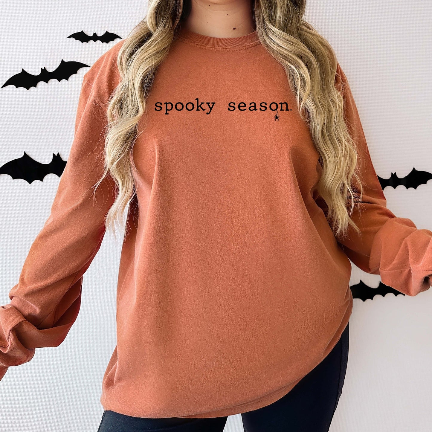 Spooky Season Typewriter - Women's Garment Dyed Long Sleeve Graphic T-Shirt