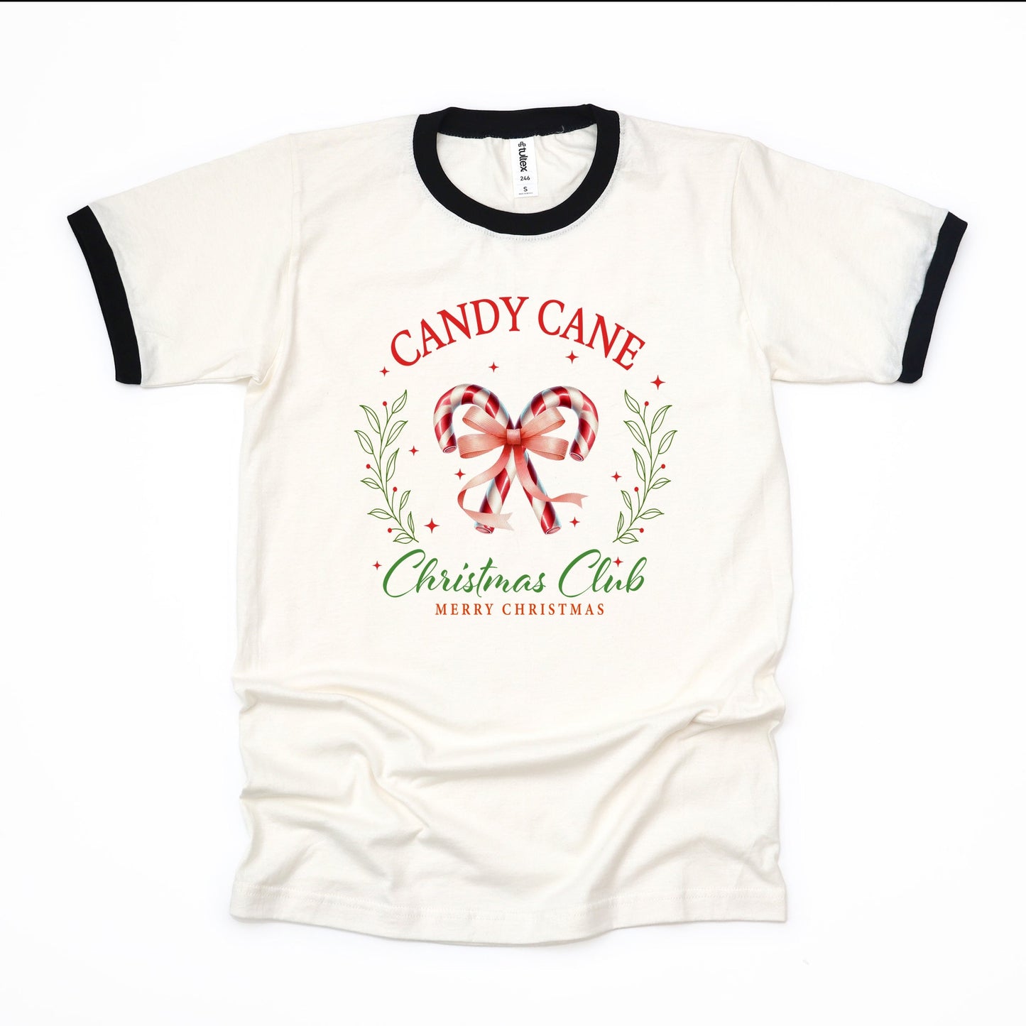 Candy Cane Christmas Club - Women's Ringer Graphic T-Shirt