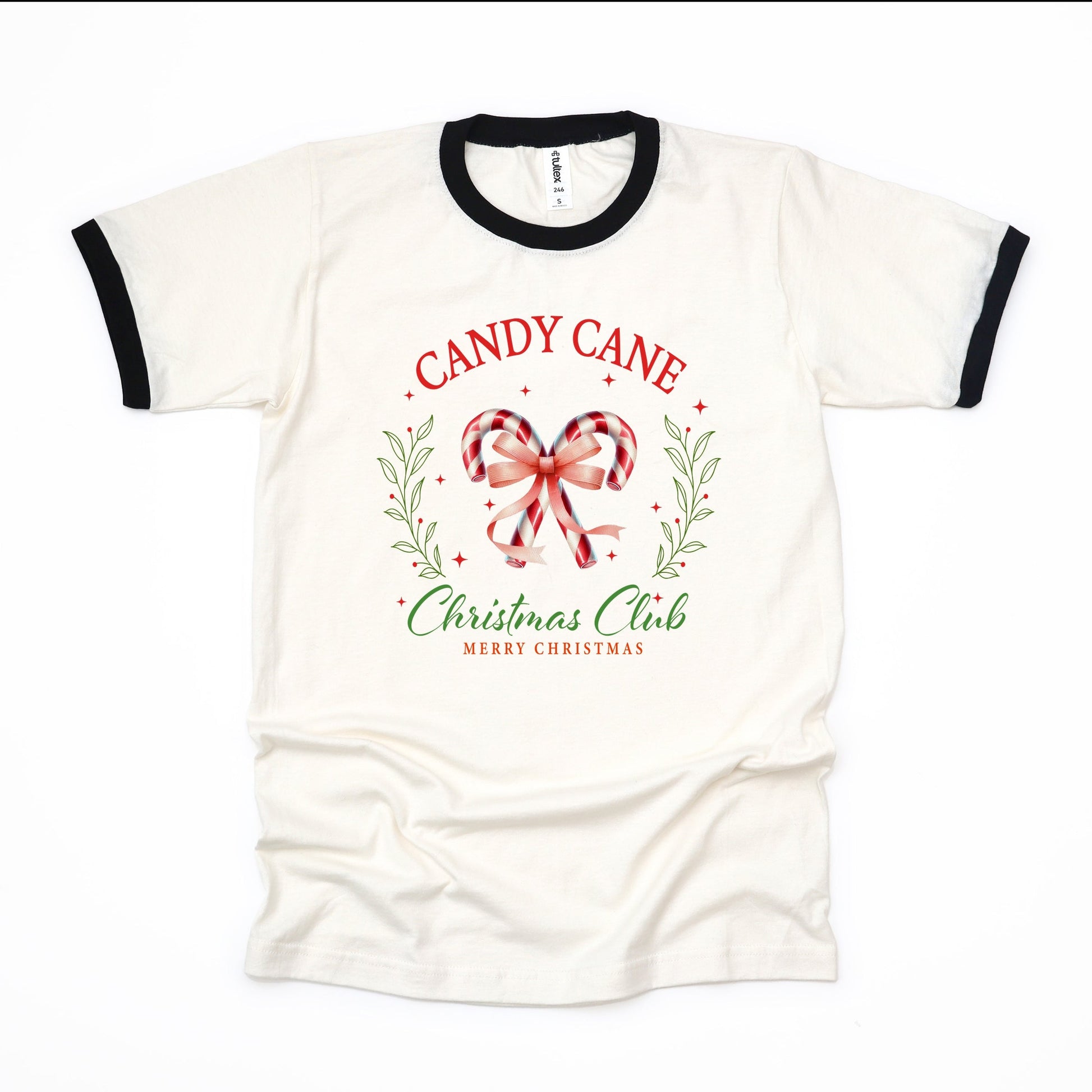 Candy Cane Christmas Club - Women's Ringer Graphic T-Shirt
