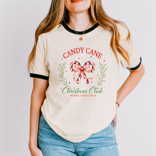 Candy Cane Christmas Club - Women's Ringer Graphic T-Shirt