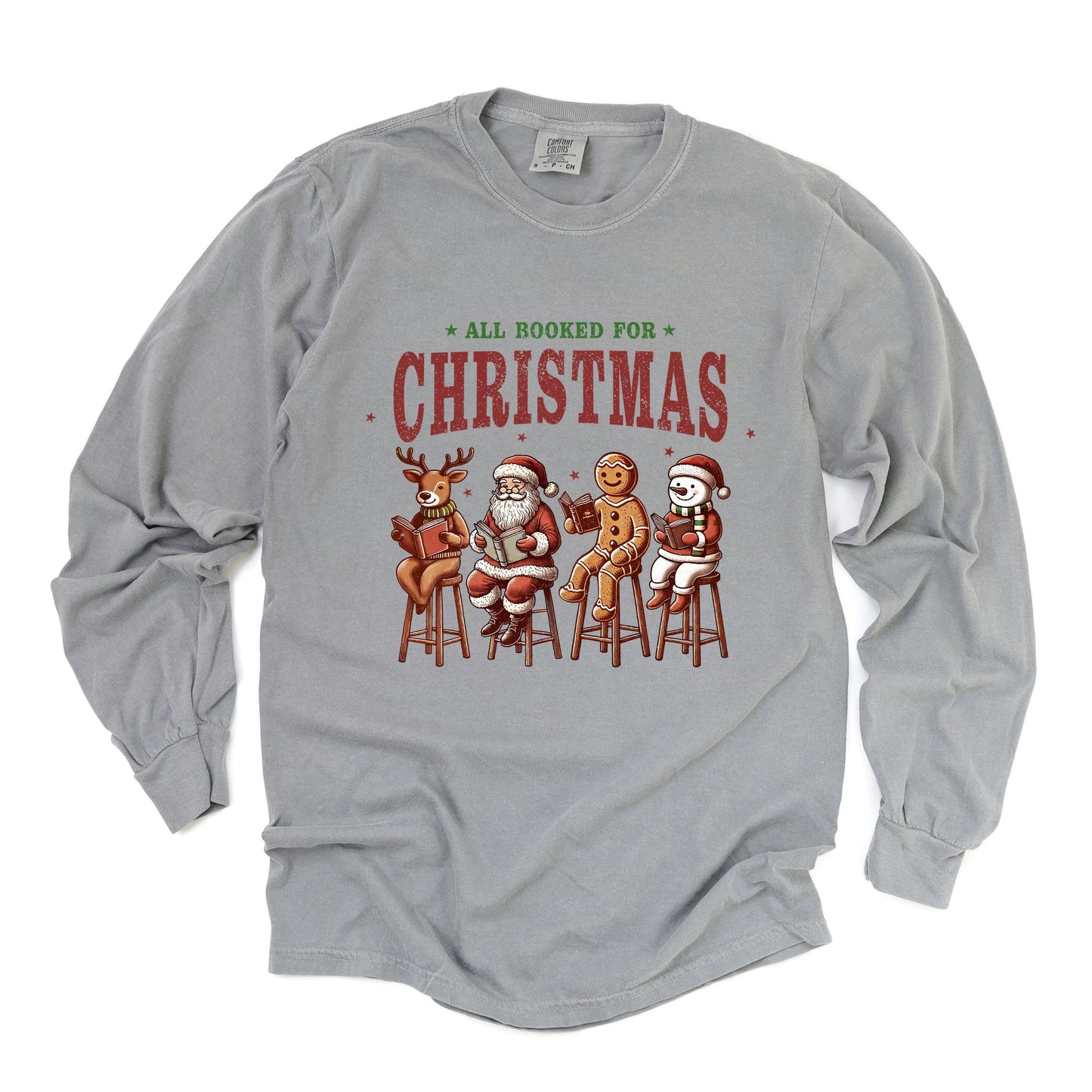 Booked For Christmas Stool - Women's Garment Dyed Long Sleeve Graphic T-Shirt