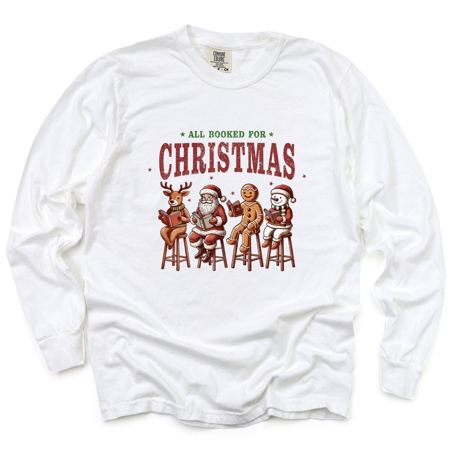 Booked For Christmas Stool - Women's Garment Dyed Long Sleeve Graphic T-Shirt
