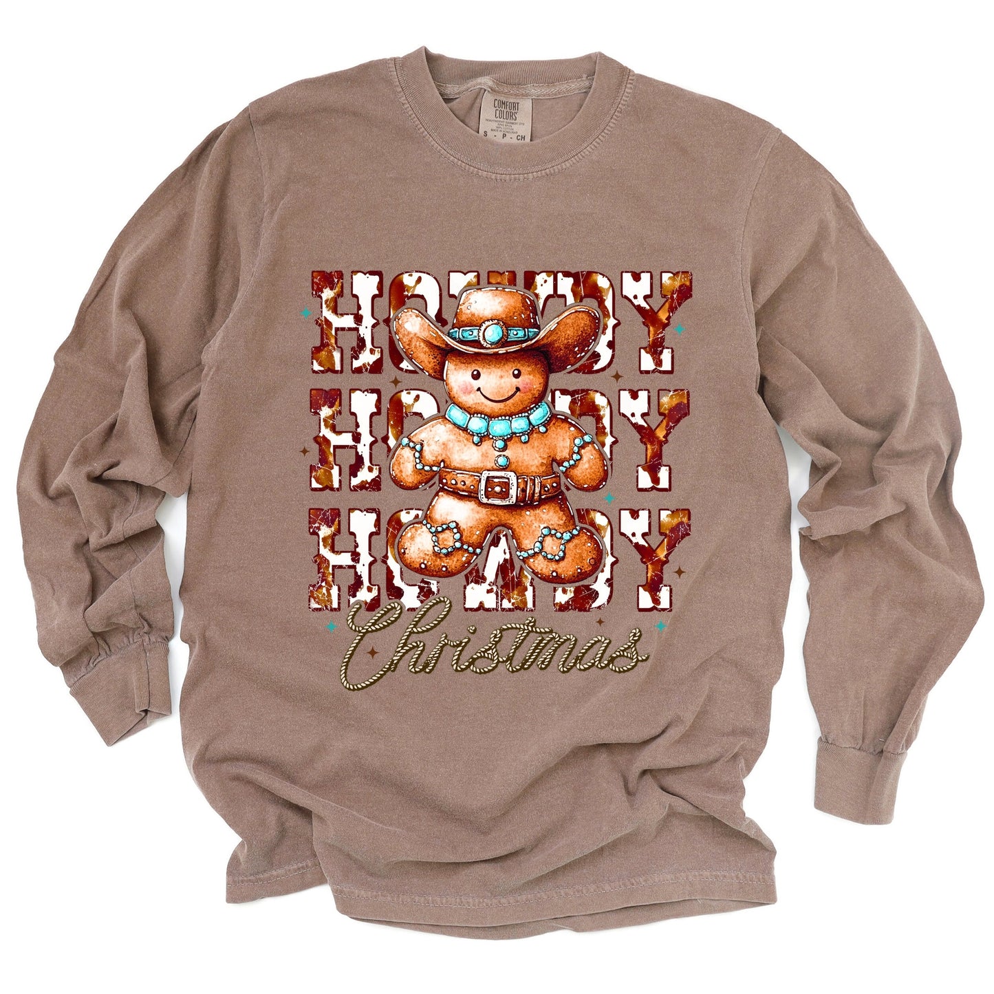 Howdy Gingerbread - Women's Garment Dyed Long Sleeve Graphic T-Shirt
