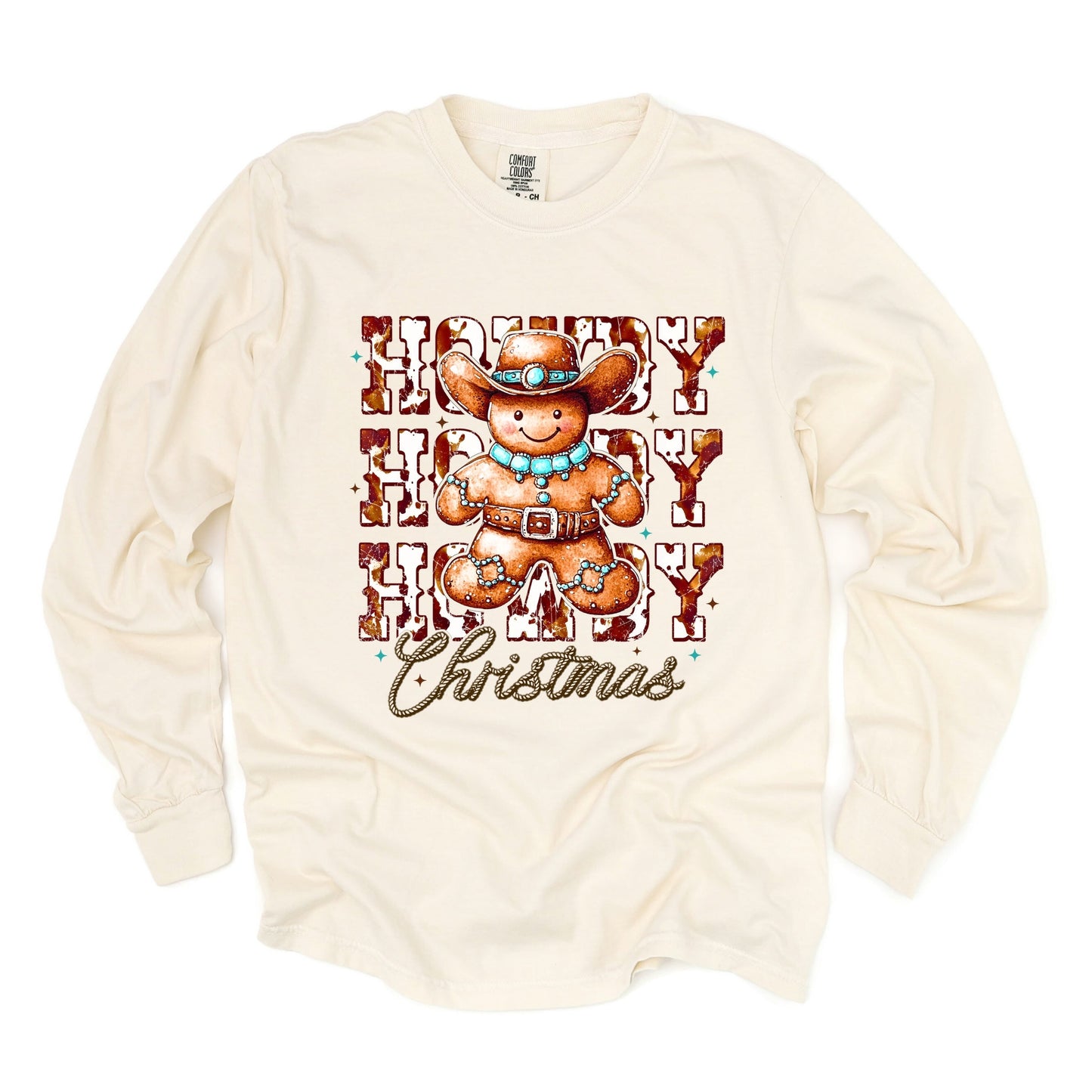 Howdy Gingerbread - Women's Garment Dyed Long Sleeve Graphic T-Shirt