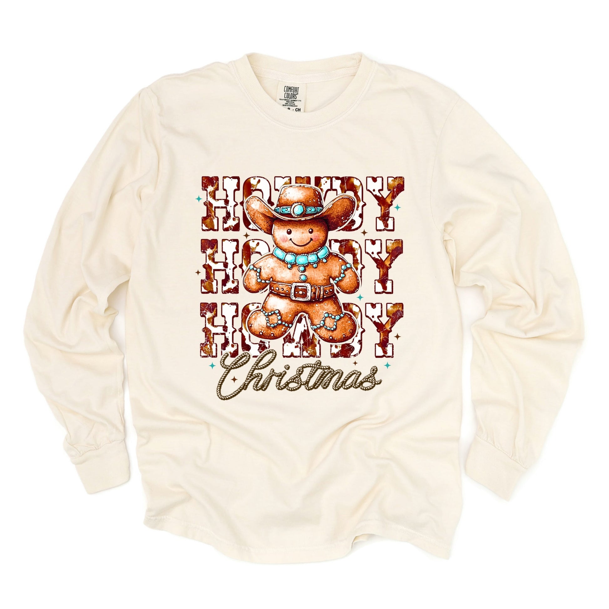 Howdy Gingerbread - Women's Garment Dyed Long Sleeve Graphic T-Shirt