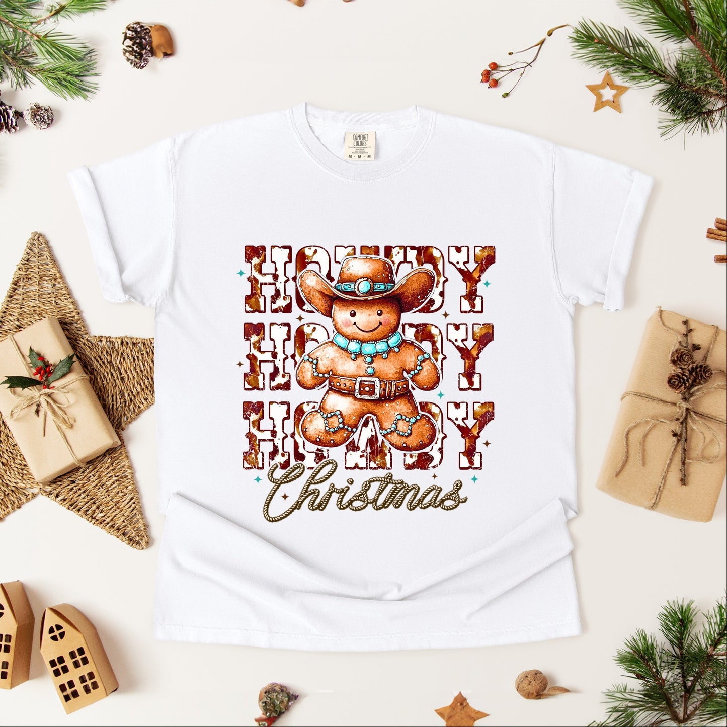 Howdy Gingerbread - Women's Garment Dyed Graphic T-Shirt