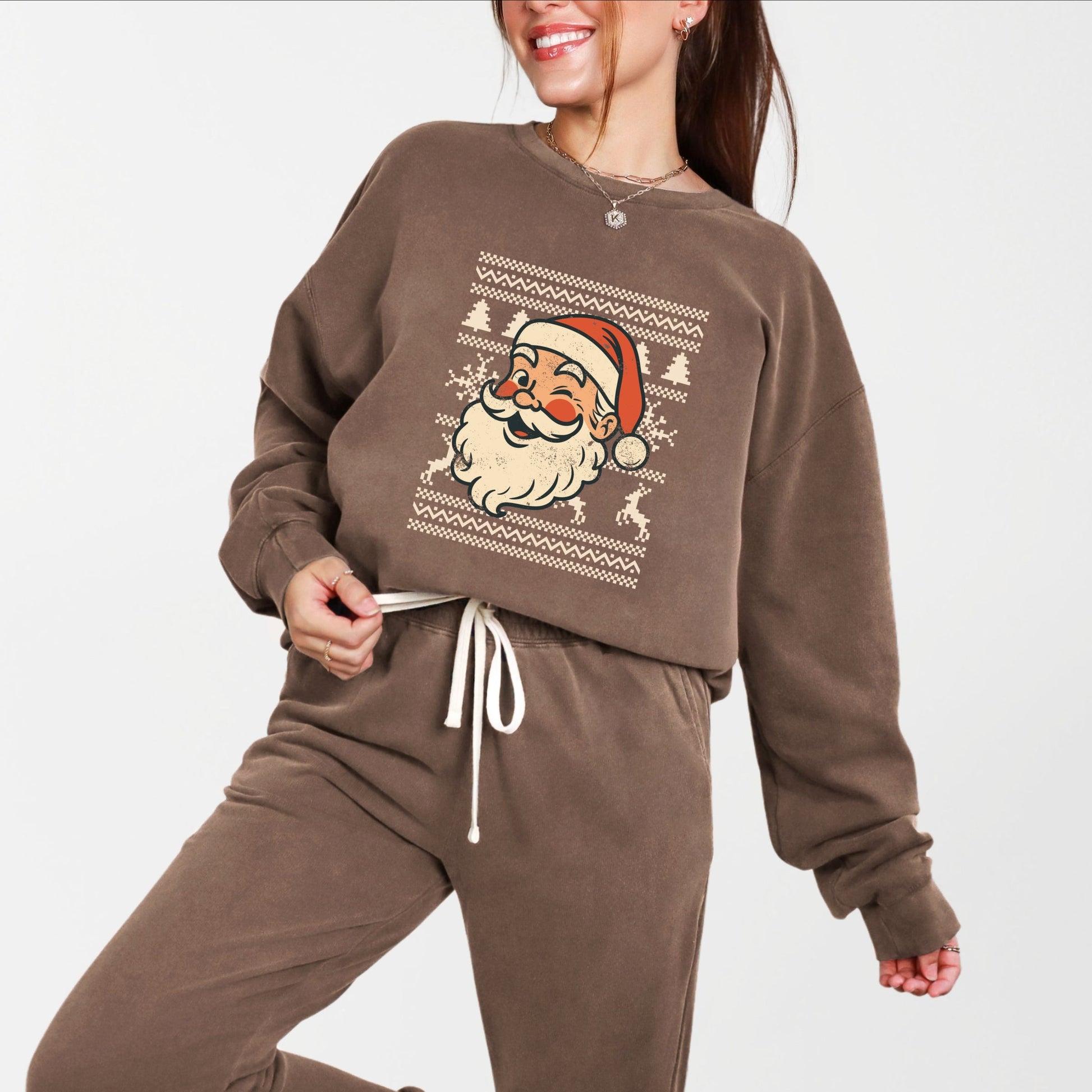 Ugly Sweater Santa Face - Women's Lightweight Garment Dyed Sweatshirt