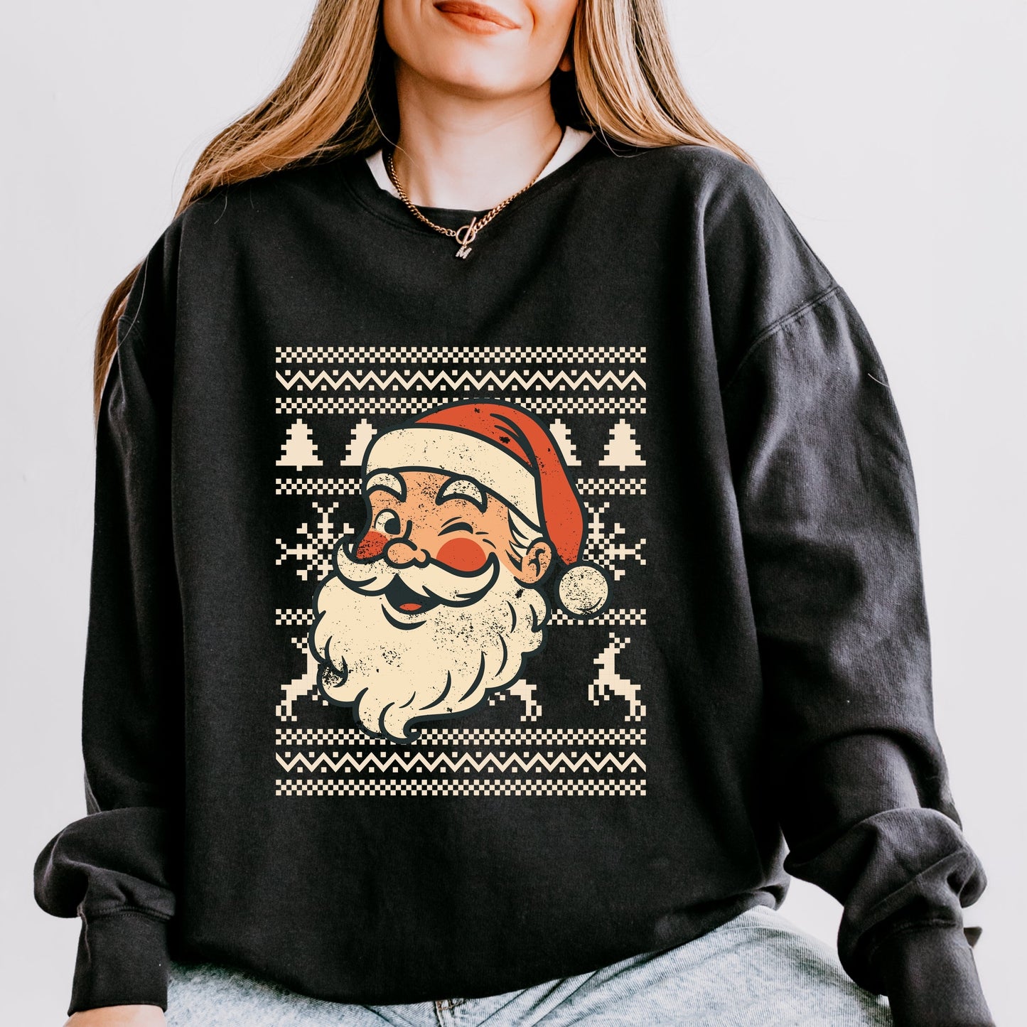 Ugly Sweater Santa Face - Women's Lightweight Garment Dyed Sweatshirt