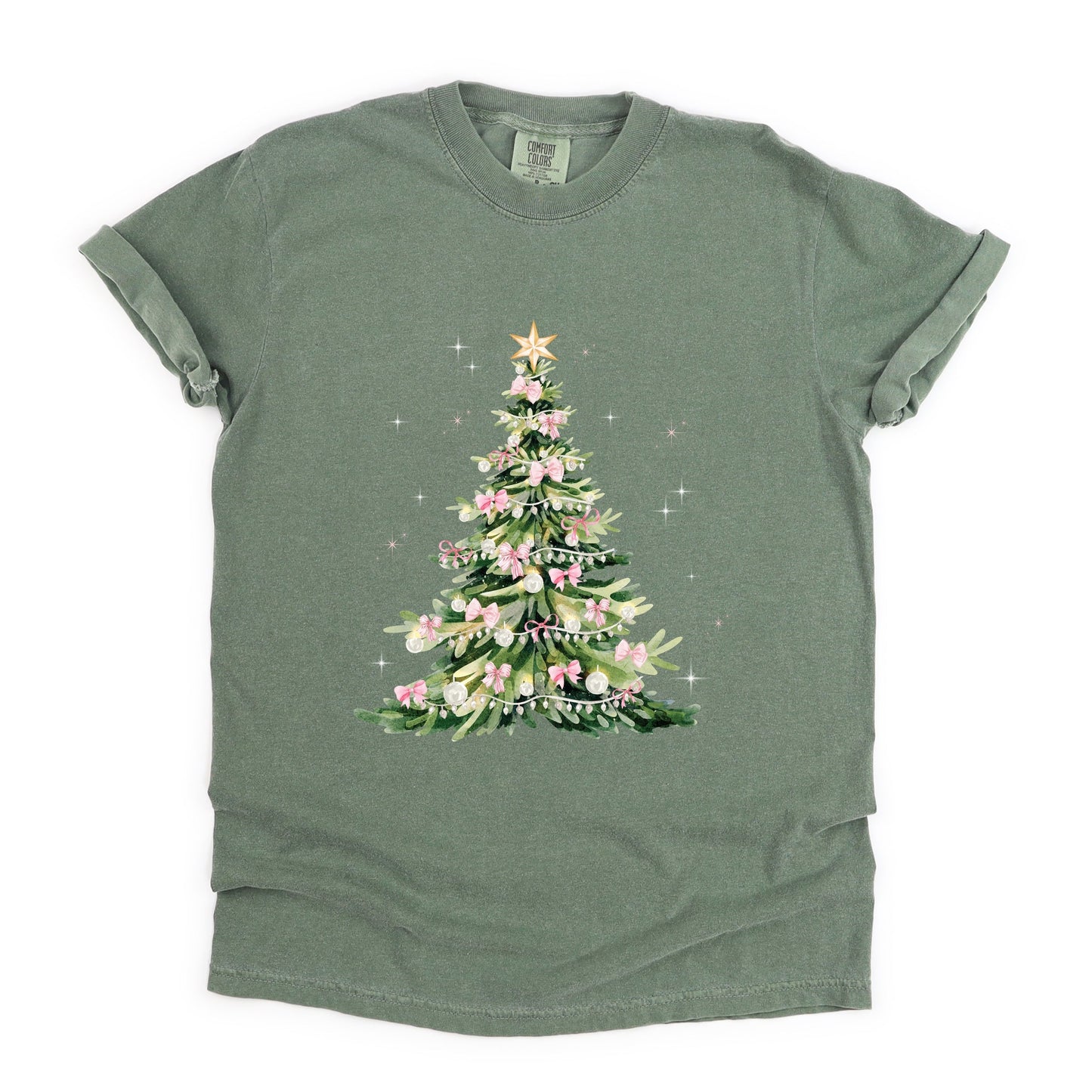 Watercolor Christmas Tree Sparkle - Women's Garment Dyed Tee