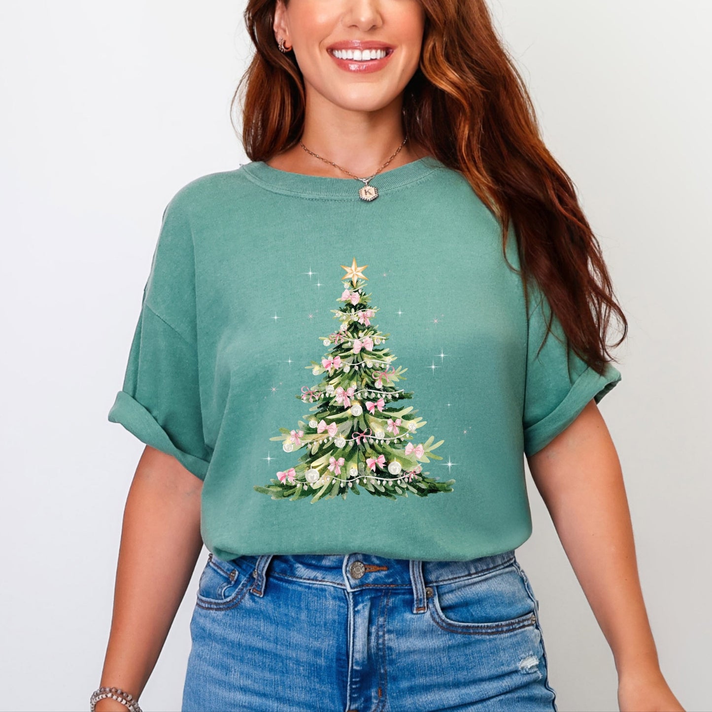 Watercolor Christmas Tree Sparkle - Women's Garment Dyed Tee