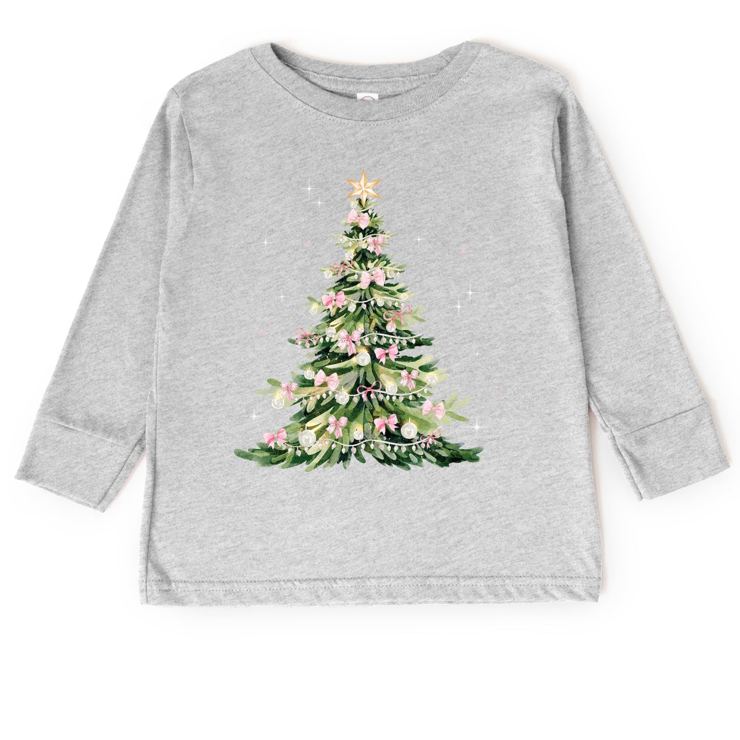 Watercolor Christmas Tree Sparkle - Toddler Long Sleeve Graphic Tee and Youth Long Sleeve Graphic T-Shirt