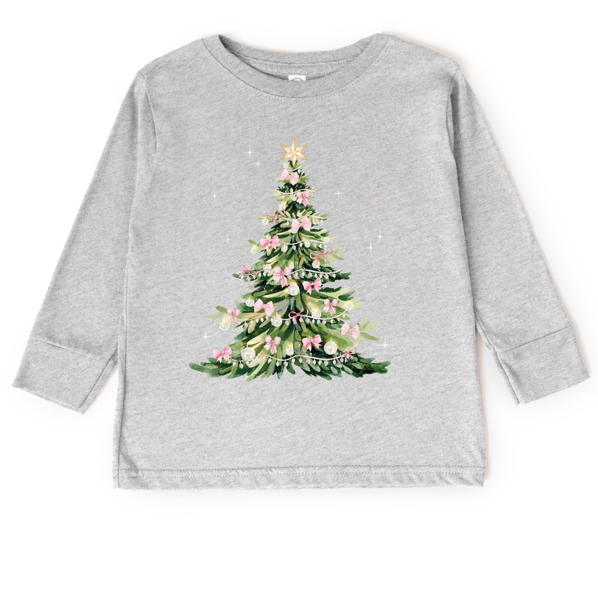 Watercolor Christmas Tree Sparkle - Toddler Long Sleeve Graphic Tee and Youth Long Sleeve Graphic T-Shirt