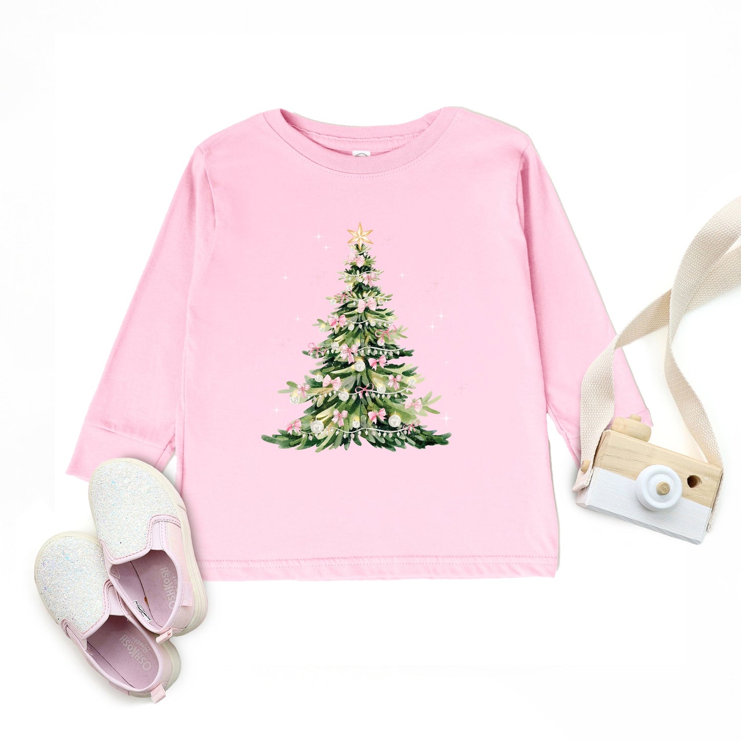 Watercolor Christmas Tree Sparkle - Toddler Long Sleeve Graphic Tee and Youth Long Sleeve Graphic T-Shirt