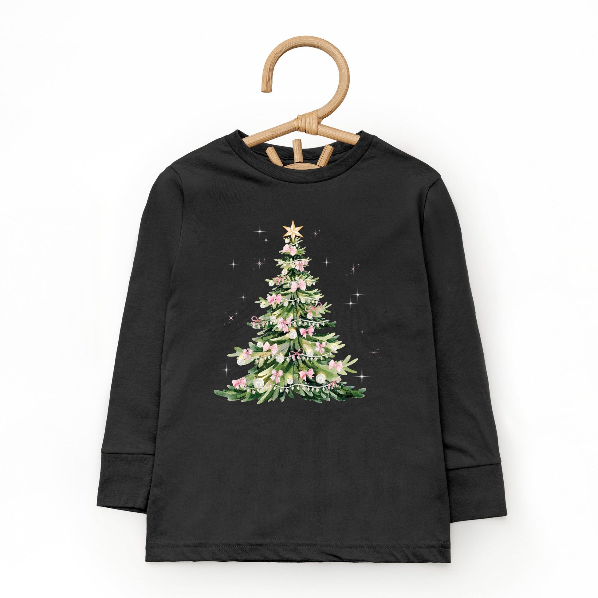 Watercolor Christmas Tree Sparkle - Toddler Long Sleeve Graphic Tee and Youth Long Sleeve Graphic T-Shirt