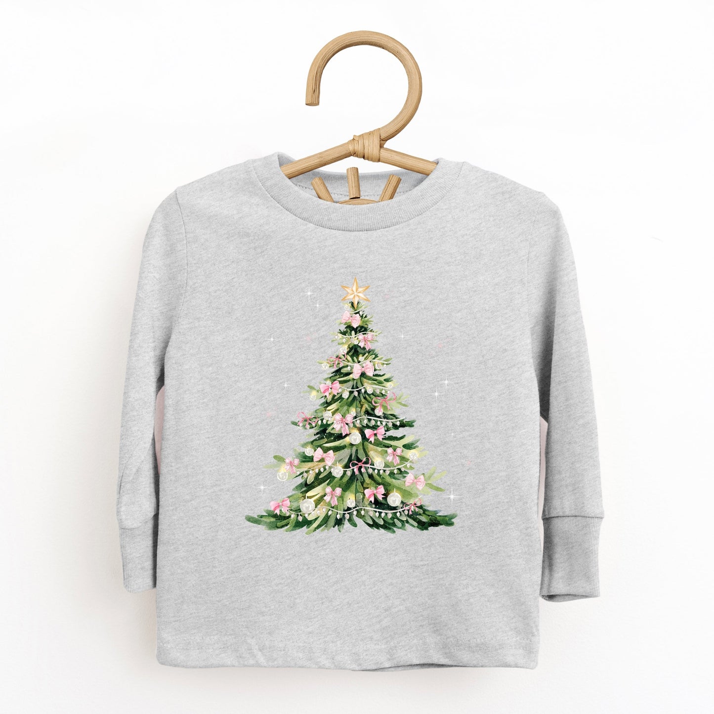 Watercolor Christmas Tree Sparkle - Toddler Long Sleeve Graphic Tee and Youth Long Sleeve Graphic T-Shirt