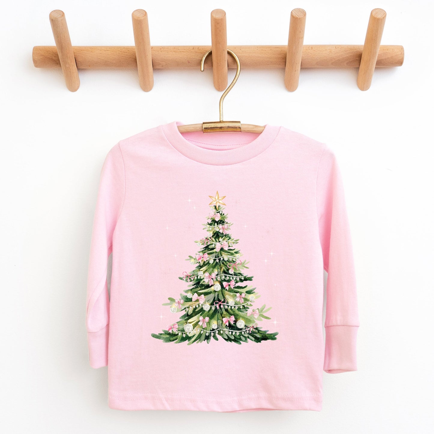 Watercolor Christmas Tree Sparkle - Toddler Long Sleeve Graphic Tee and Youth Long Sleeve Graphic T-Shirt