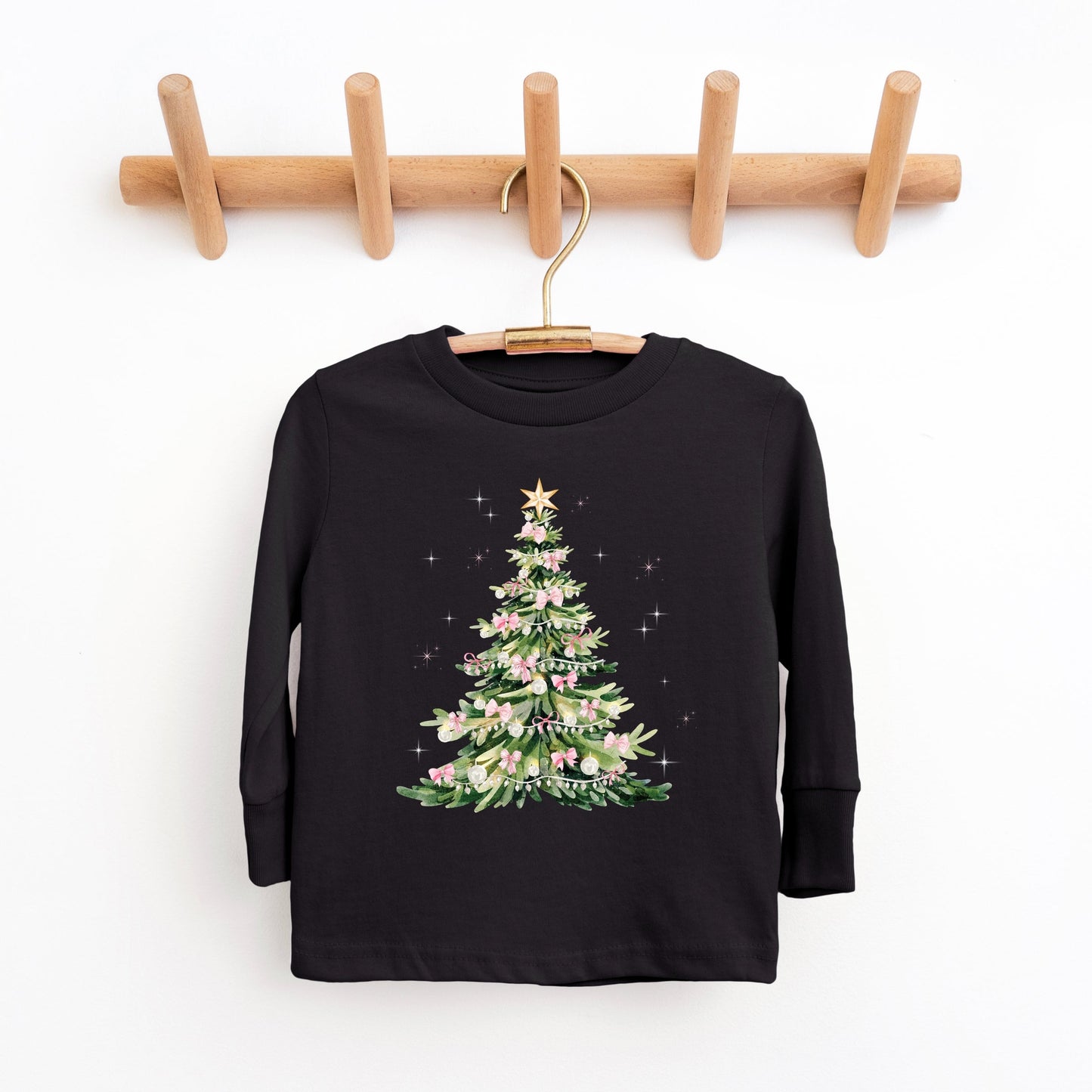 Watercolor Christmas Tree Sparkle - Toddler Long Sleeve Graphic Tee and Youth Long Sleeve Graphic T-Shirt