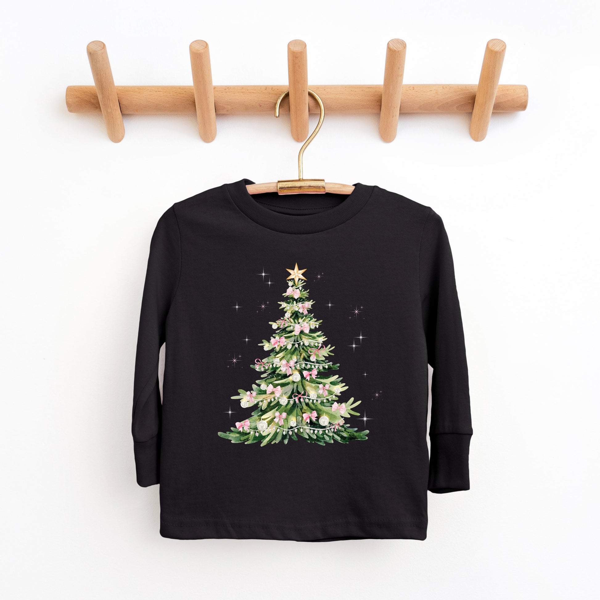 Watercolor Christmas Tree Sparkle - Toddler Long Sleeve Graphic Tee and Youth Long Sleeve Graphic T-Shirt