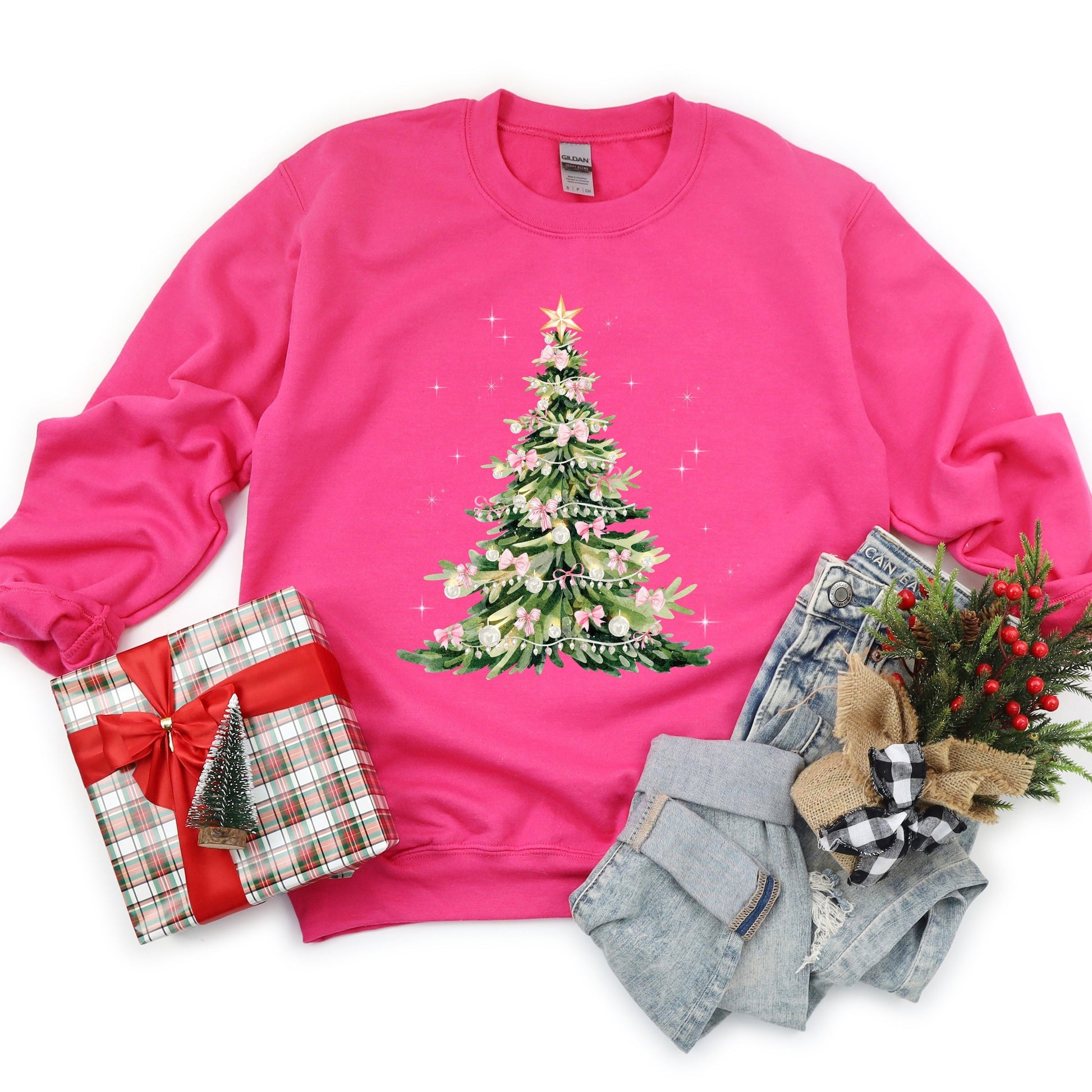 Watercolor Christmas Tree Sparkle -  Womens Sweatshirt
