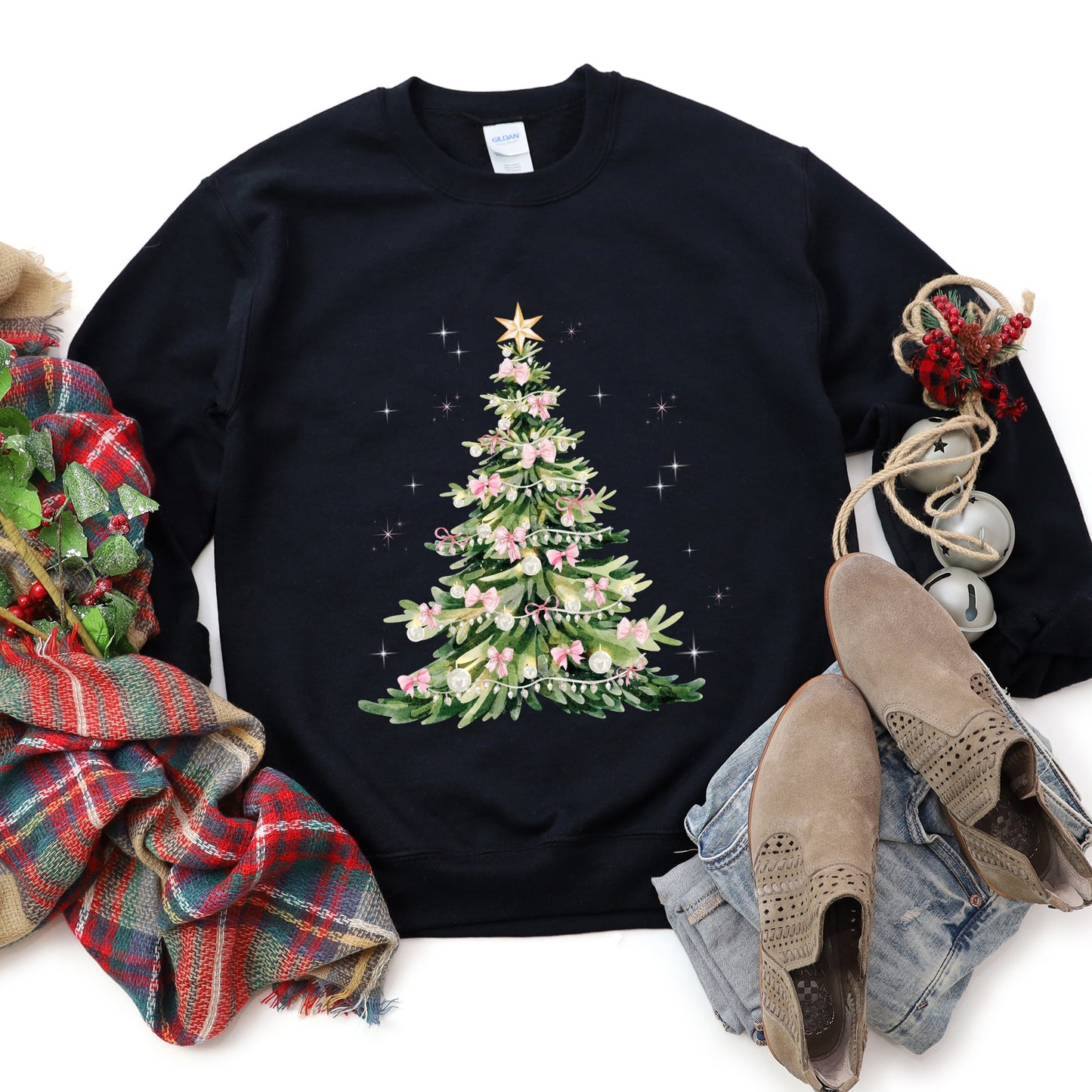 Watercolor Christmas Tree Sparkle -  Womens Sweatshirt