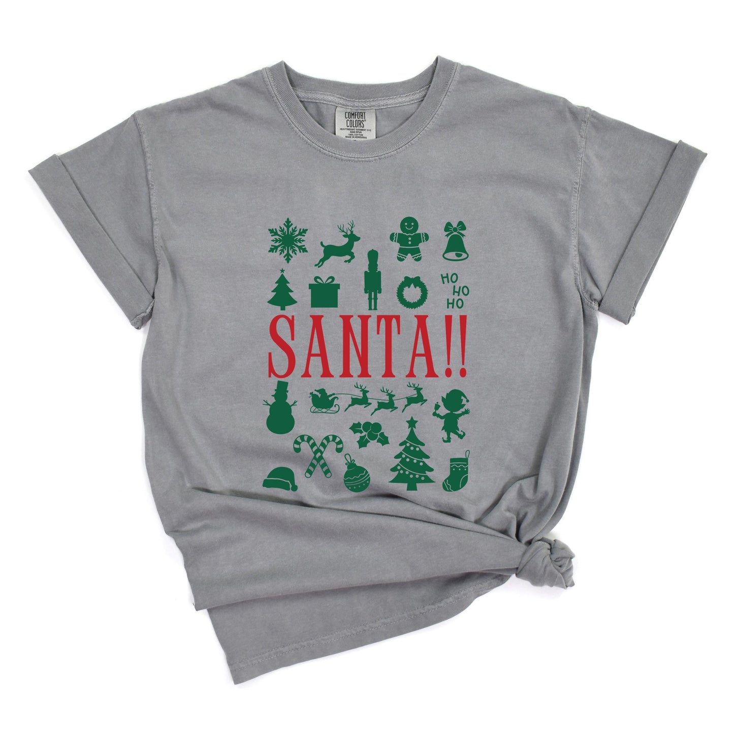 Santa Christmas Icons - Womens Garment Dyed Tee