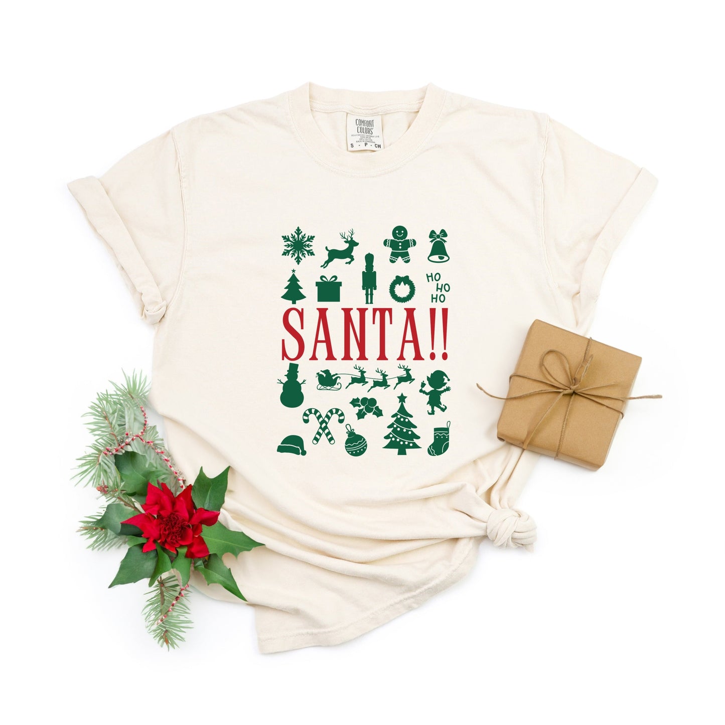 Santa Christmas Icons - Womens Garment Dyed Tee